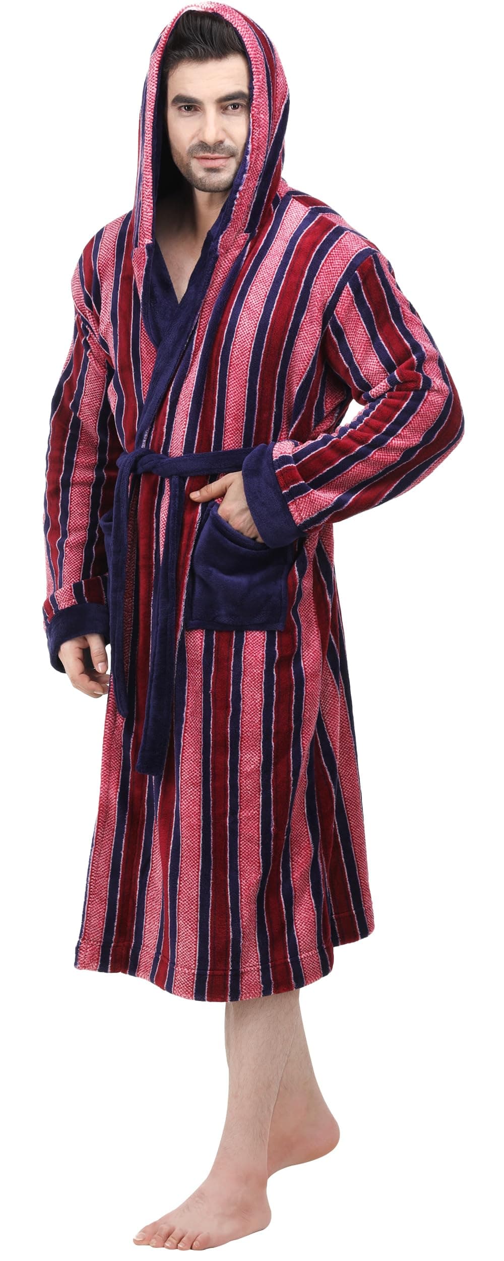 NY Threads mens Ny Threads Hooded Bathrobe Fleece Hooded Bathrobe