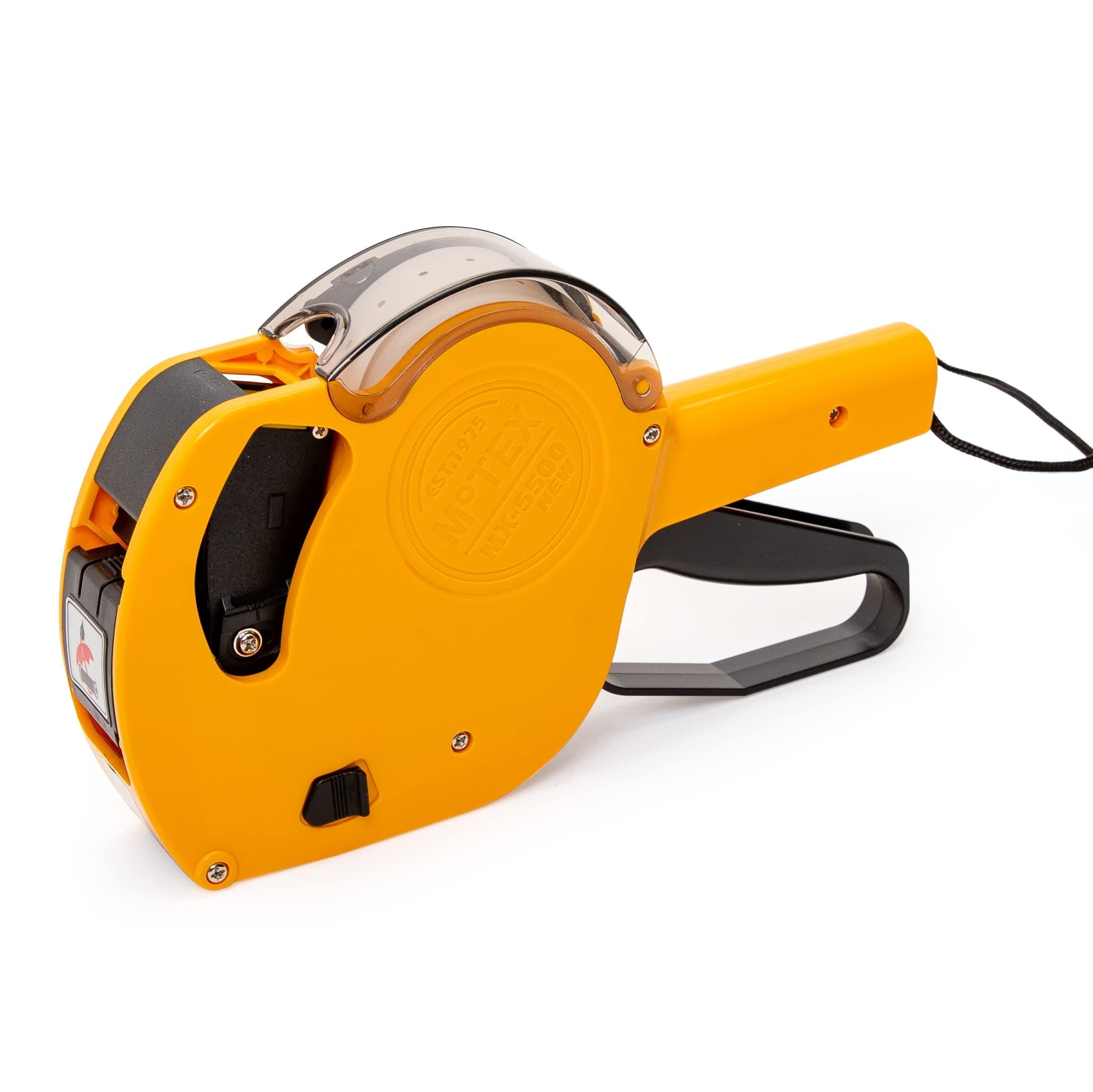 Motex MX-5500 New Version 1 Line 8 Digits Price Tag Gun – Pre-Loaded 1,000 White Sticker Labels and Pre-Loaded Inker with 1 Ink Refill - for Grocery Store, Retail Shop, Garage Sale (Yellow)