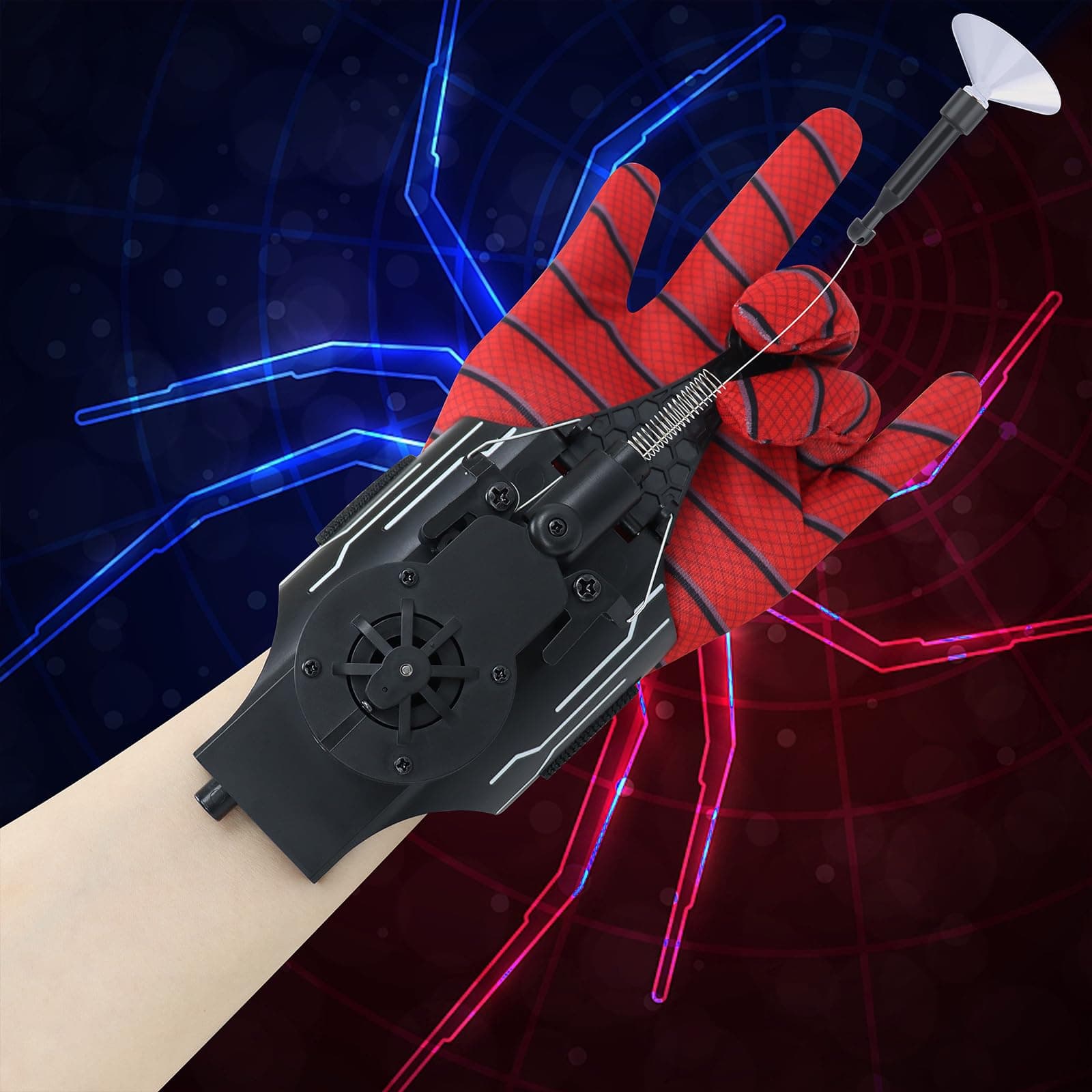 Spider Web Shooters Real,Spider Silk Launcher Wrist Toy for Kids, 8 FT Realistic Web Launcher String, Cool Gadgets String Gloves Shooters Toy for Superhero Role-Play (Black)