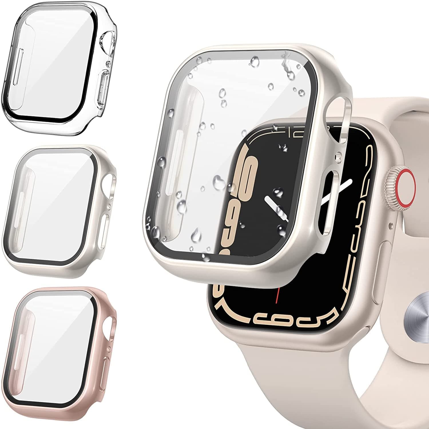 Tensea [3Pack for Apple Watch Screen Protector Case Series 9 8 7 41mm, iWatch Protective Face Cover, Tempered Glass Film Hard PC Bumper for Women Men, Ultra-Thin Guard (41 mm)