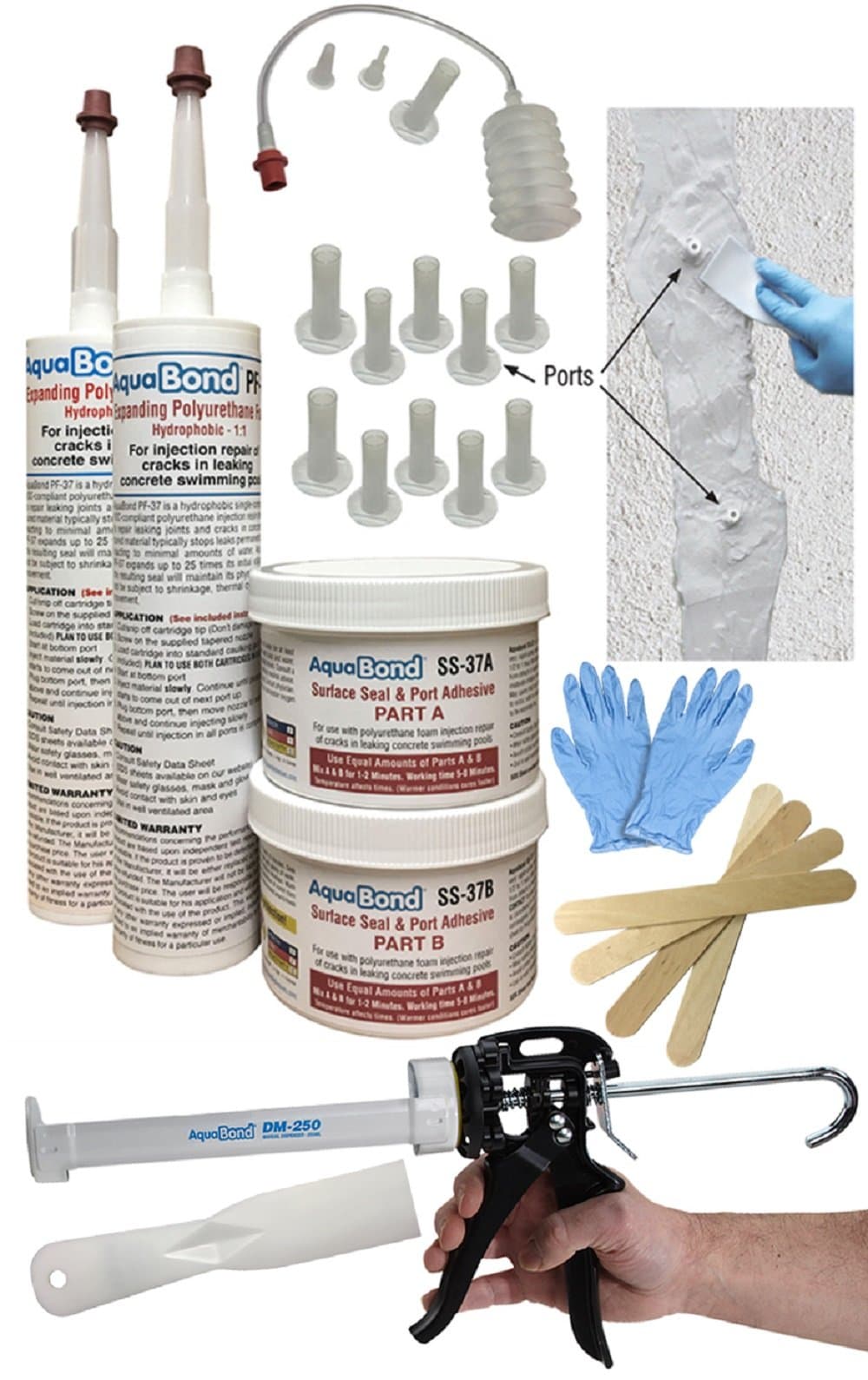 Pool Crack Repair Kit | Gunite, Fiberglass, and Concrete Pool Repair Putty | Polyurethane Sealant for Cracks & Leaks | Easy DIY | Polyurethane Foam Concrete Crack Filler | DMK - 377
