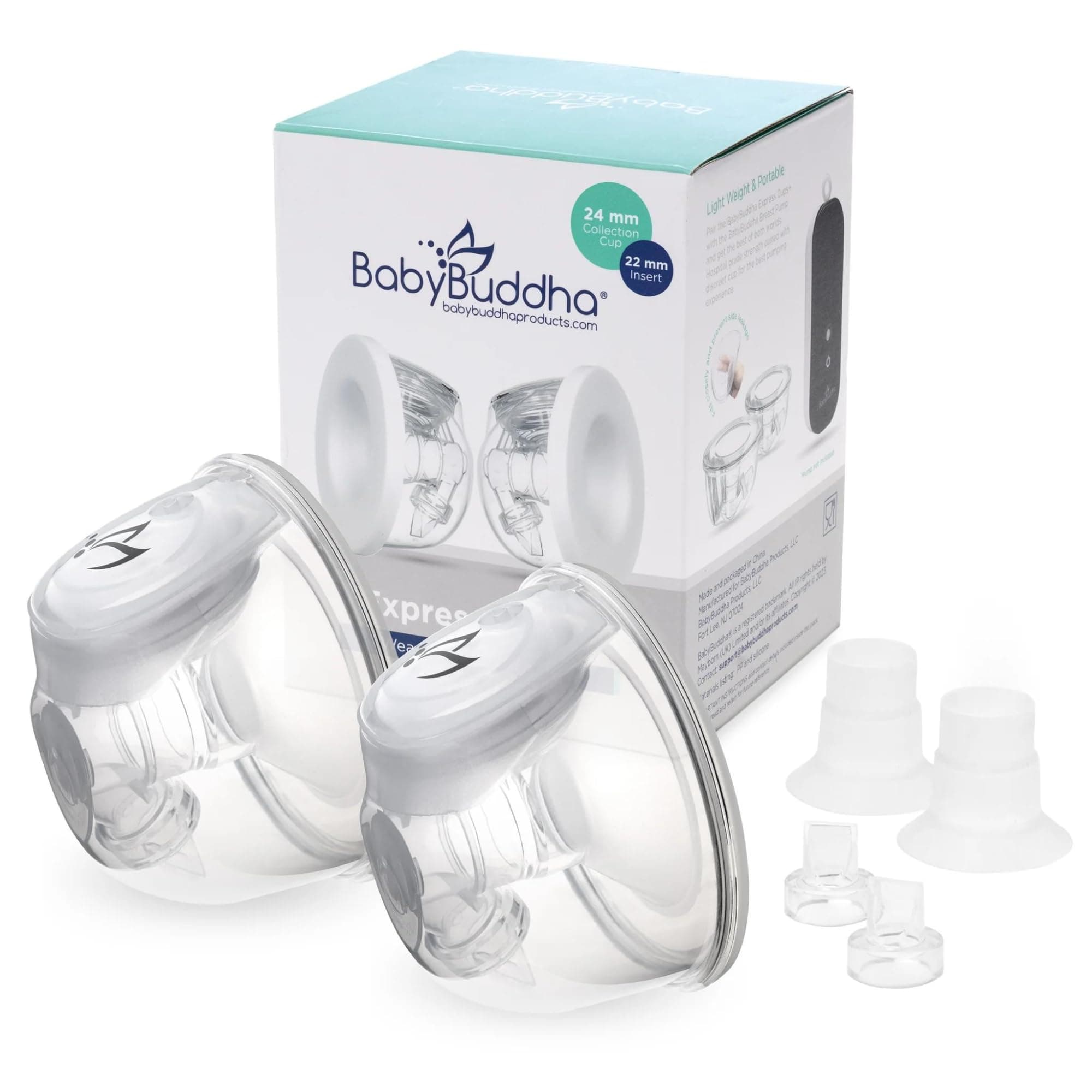 BabyBuddha Hands Free Milk Collection Cups for Breastpumps, 8 fl oz each, Wearable Breast Milk Containers, Compatible with BabyBuddha Pumps, Spill Proof Design, Small Flange, 22-24mm, Pack of 2
