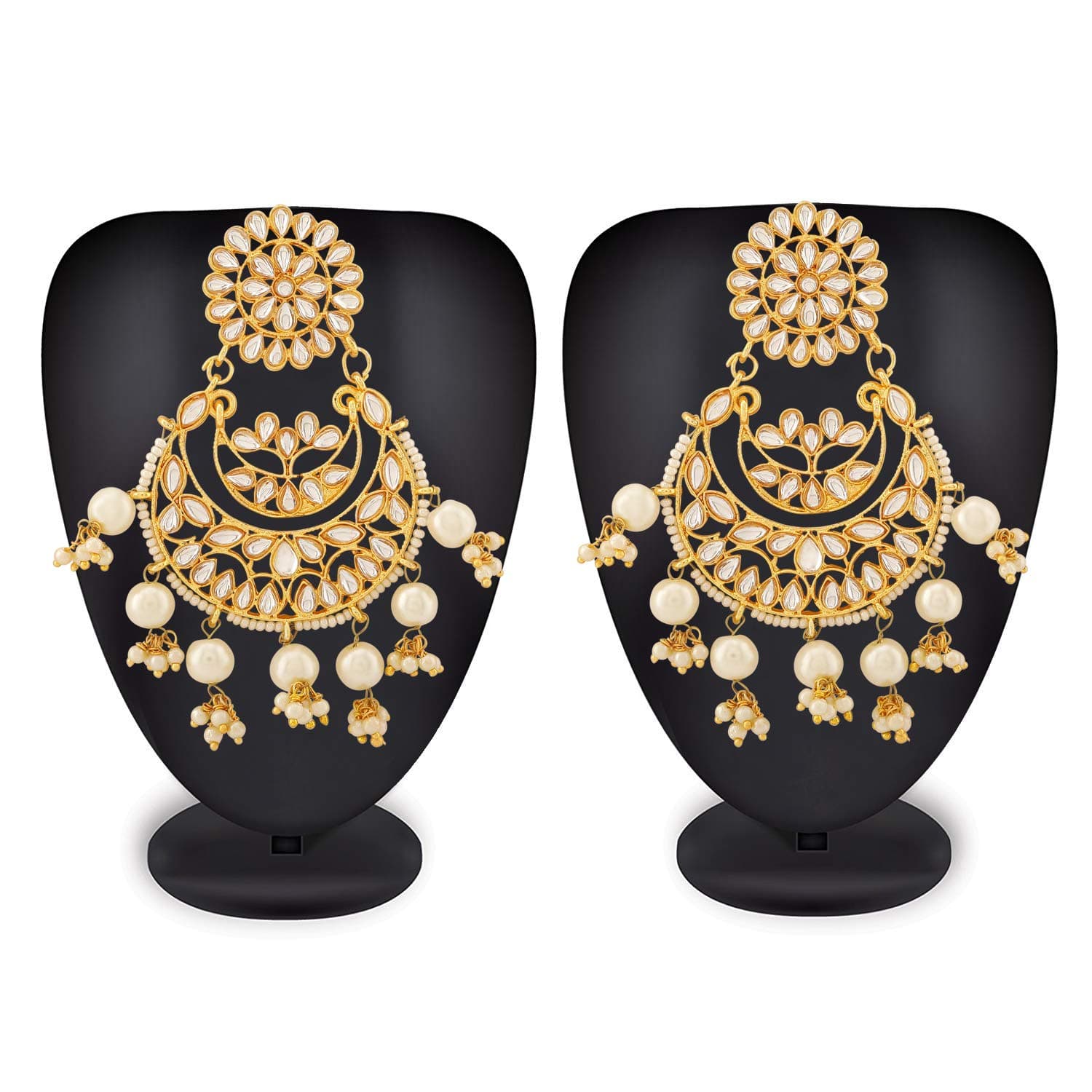 Mann Jewels Kundan Chandbali Earrings for Women & Girls | Traditional Gold Plated Kundan Dangler Earrings for Wedding (Golden)