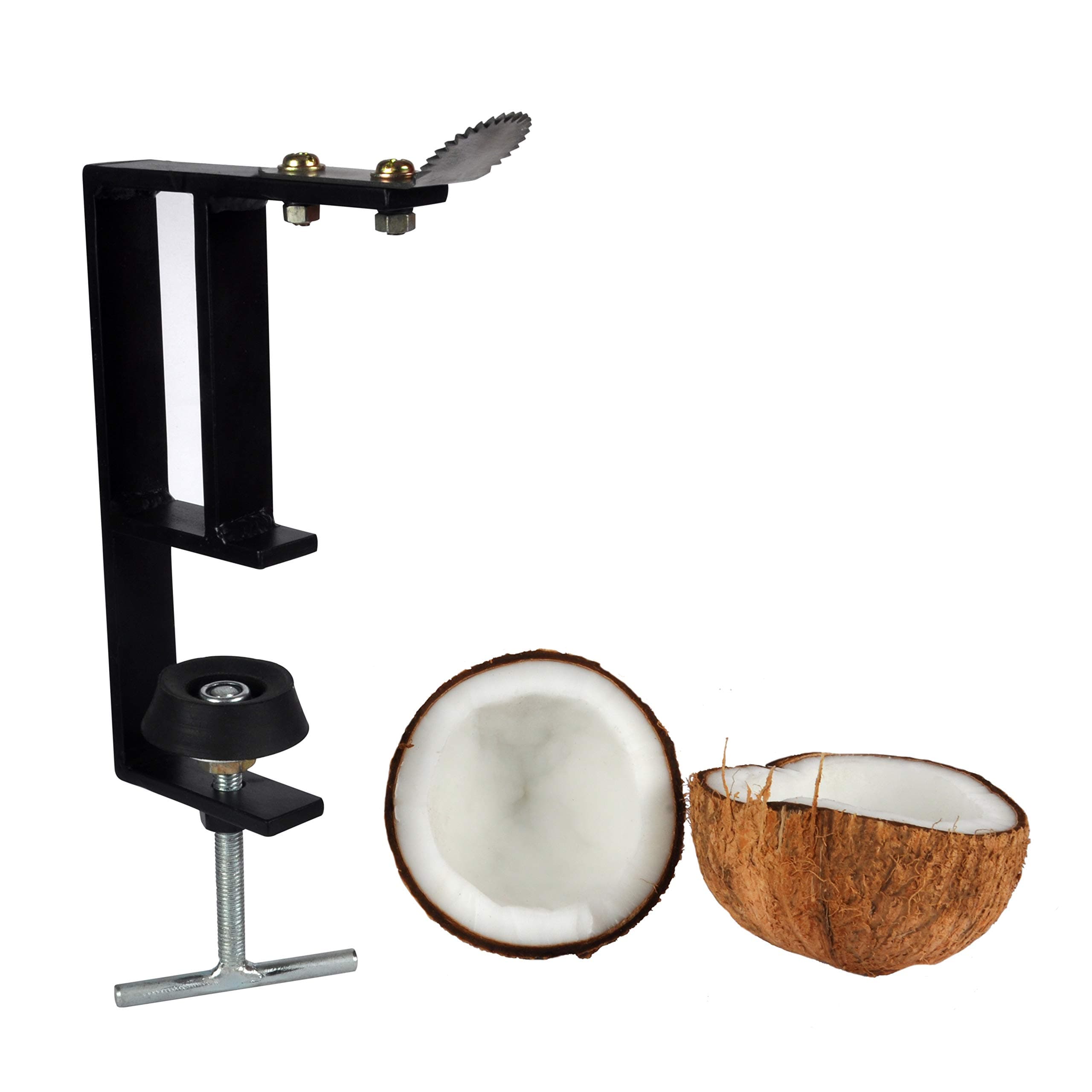 D&V Engineering Heavy-Duty Table-Mount Coconut Scraper & Grater | Sharp 2 mm Stainless Steel Blade, Durable Metal Frame | Easy, Fast Coconut Grating | Fits Up to 3-Inch Slabs, Black Frame