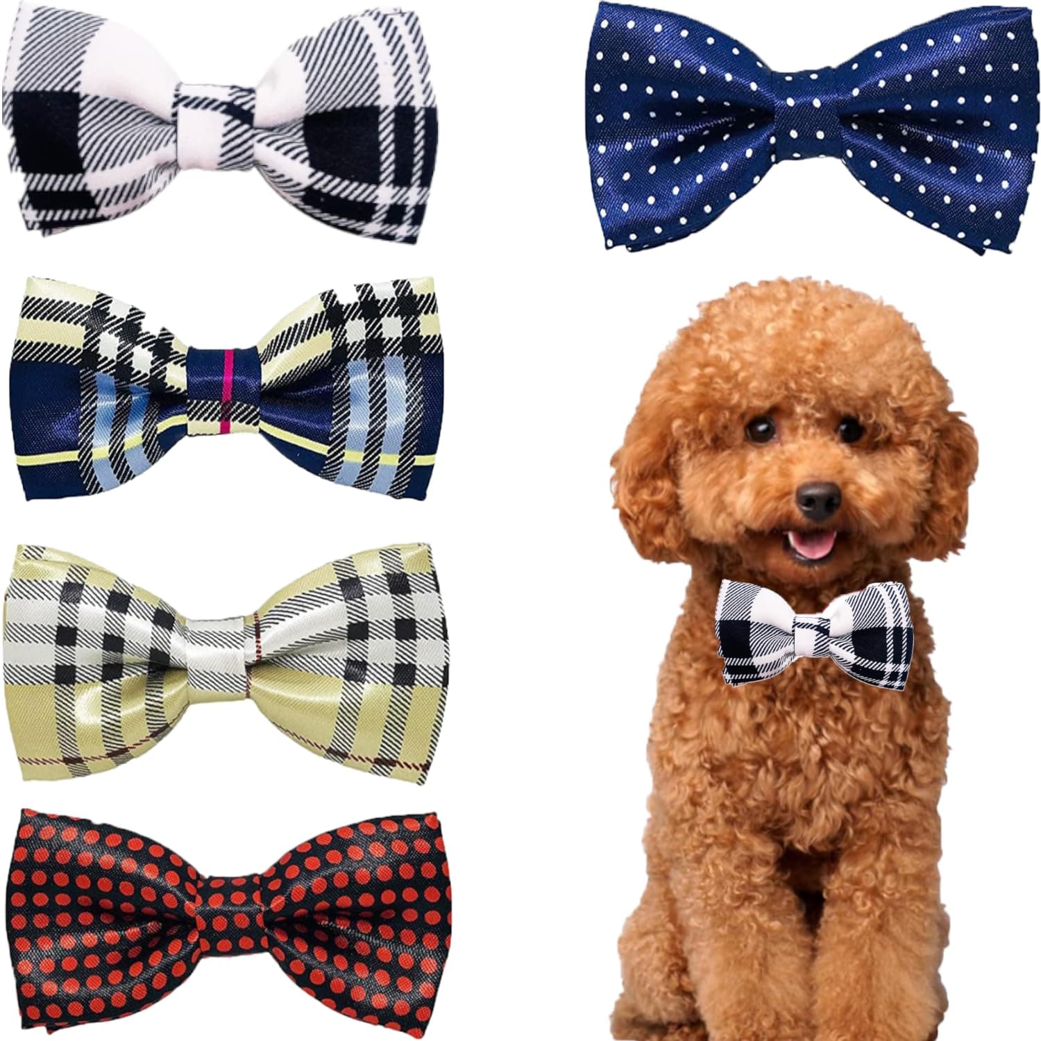 5 PCS Dogs Bow Ties Puppies Cats Collar Bowties for Small to Large dogs Sliding Charms Adjustable Attachment Small Pets dicky bows for Costume Birthday Party Festival