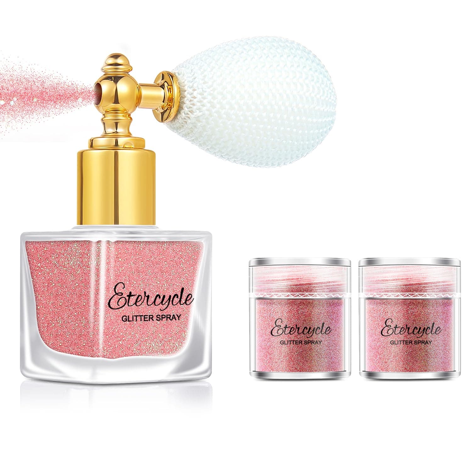 Etercycle Pink Body Glitter Spray, Shimmering Spray Powder Sparkle Powder, Cosmetic Shimmer Makeup Glitter for Hair and Body Face Clothes Nail Art Craft Design Easter Christmas Halloween Crafts