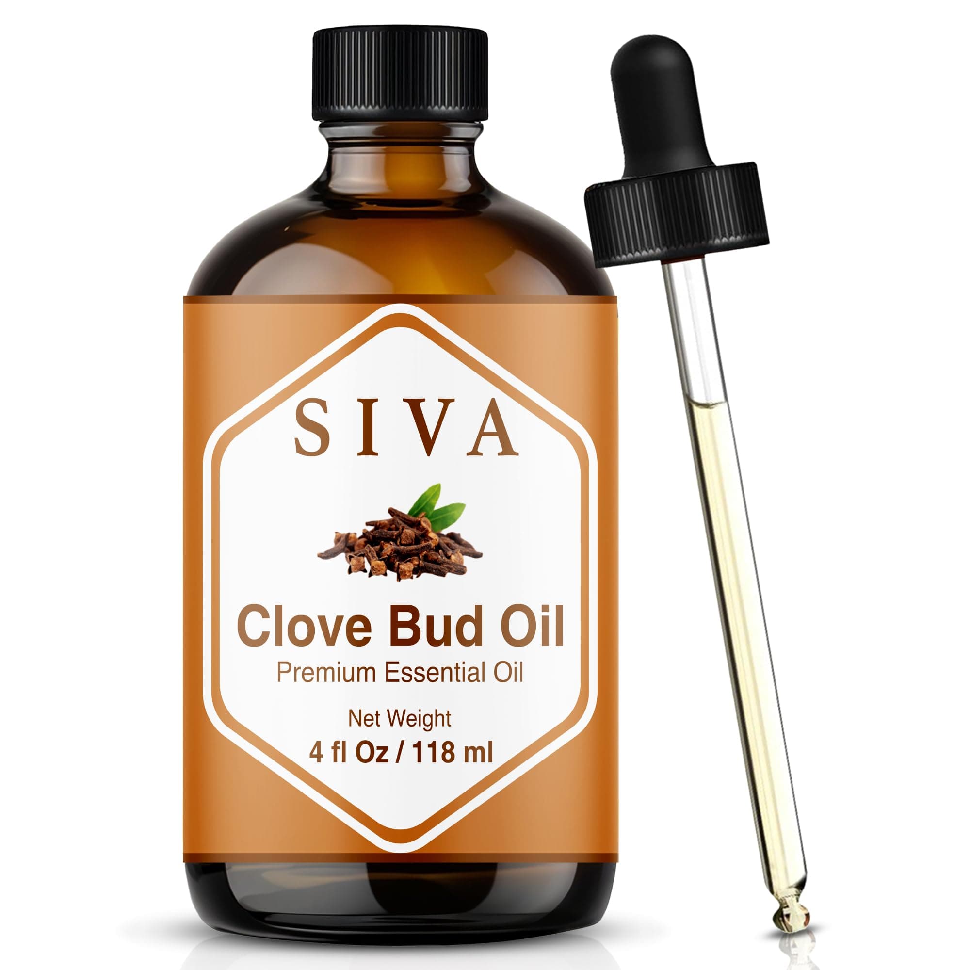 Siva Clove Bud Essential Oil - 4 Fl Oz – 100% Natural Clove Oil - for Diffuser, Face, Skin Care, Aromatherapy, Hair Care, Scalp and Body Massage - with Dropper