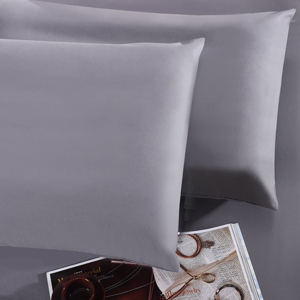 Pollymaid Linens Pillow Case Set - 100 percent Ultra Soft Double Sided Brushed Microfiber, 2 pieces, Flap End Enclosure (Standard Size Pillowcases, Gray)