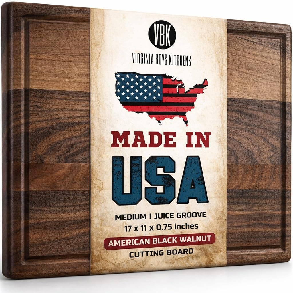 Virginia Boys Kitchens Large Walnut Wood Cutting Board by - 17x11 American Hardwood Chopping and Carving Countertop Block with Juice Drip Groove