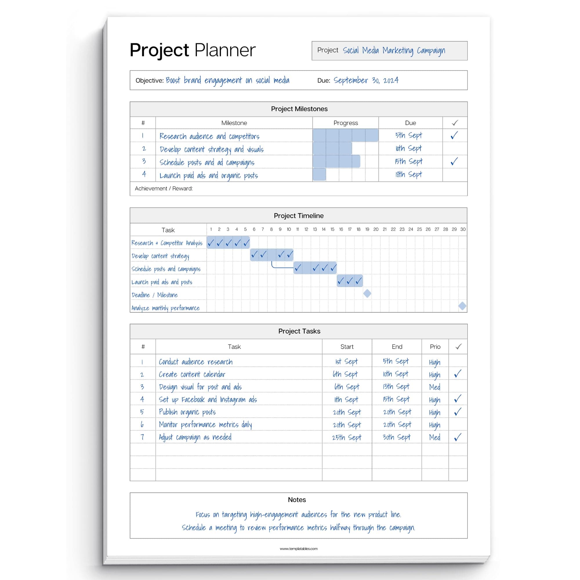 Project Planner Notepad - Project Management Organizer Desk Pad - Manage Project Tasks and Meeting Deadlines Effectively - 50 Sheets of Premium 120gsm Paper | Management | A4 Mono