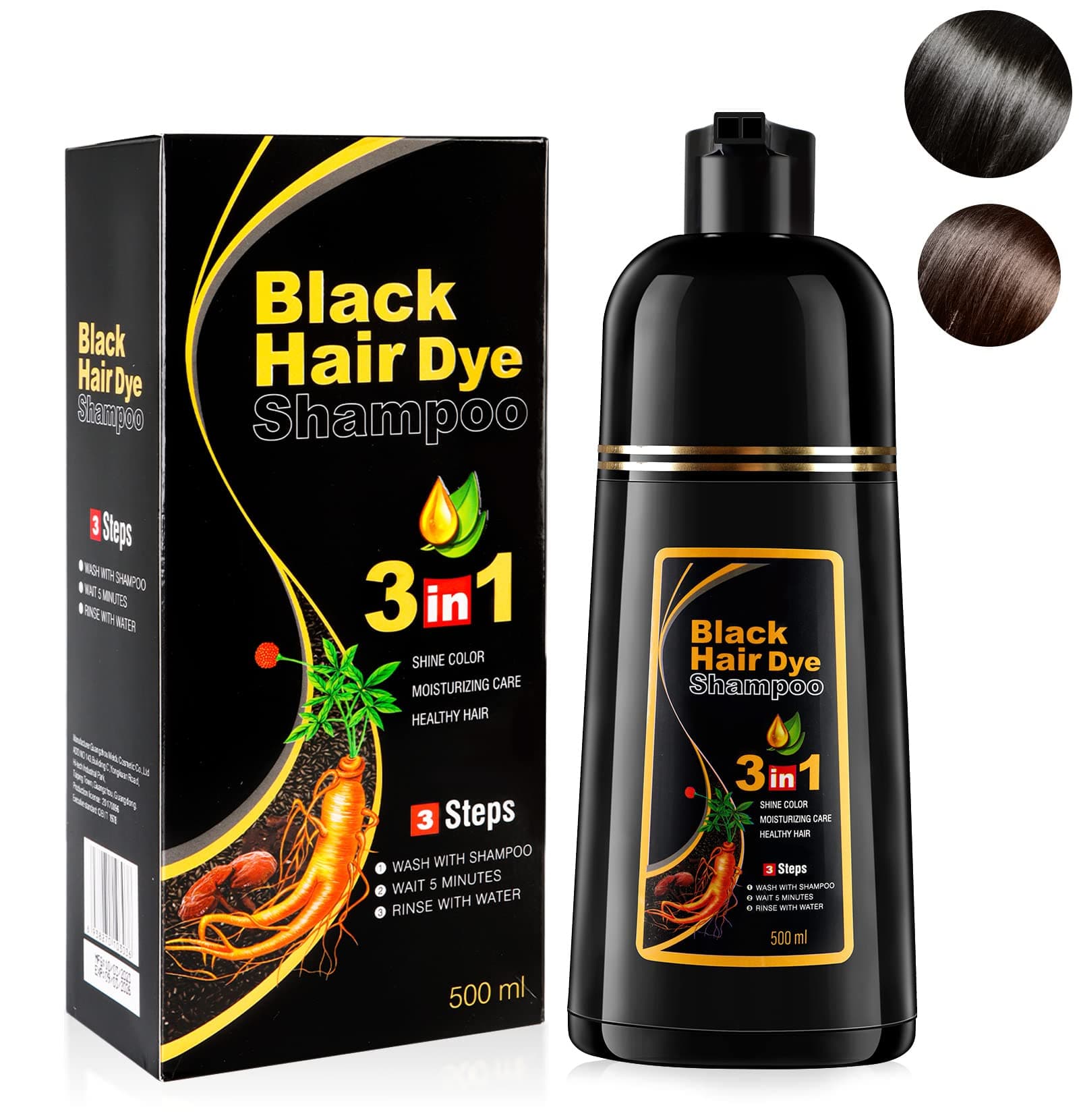 XTRANSF Hair Dye Shampoo - Black Hair Dye Shampoo for Women Men Cover Gray White Hair, 3 In 1 Instant Hair Color Dye, Herbal Shampoo 500 ML