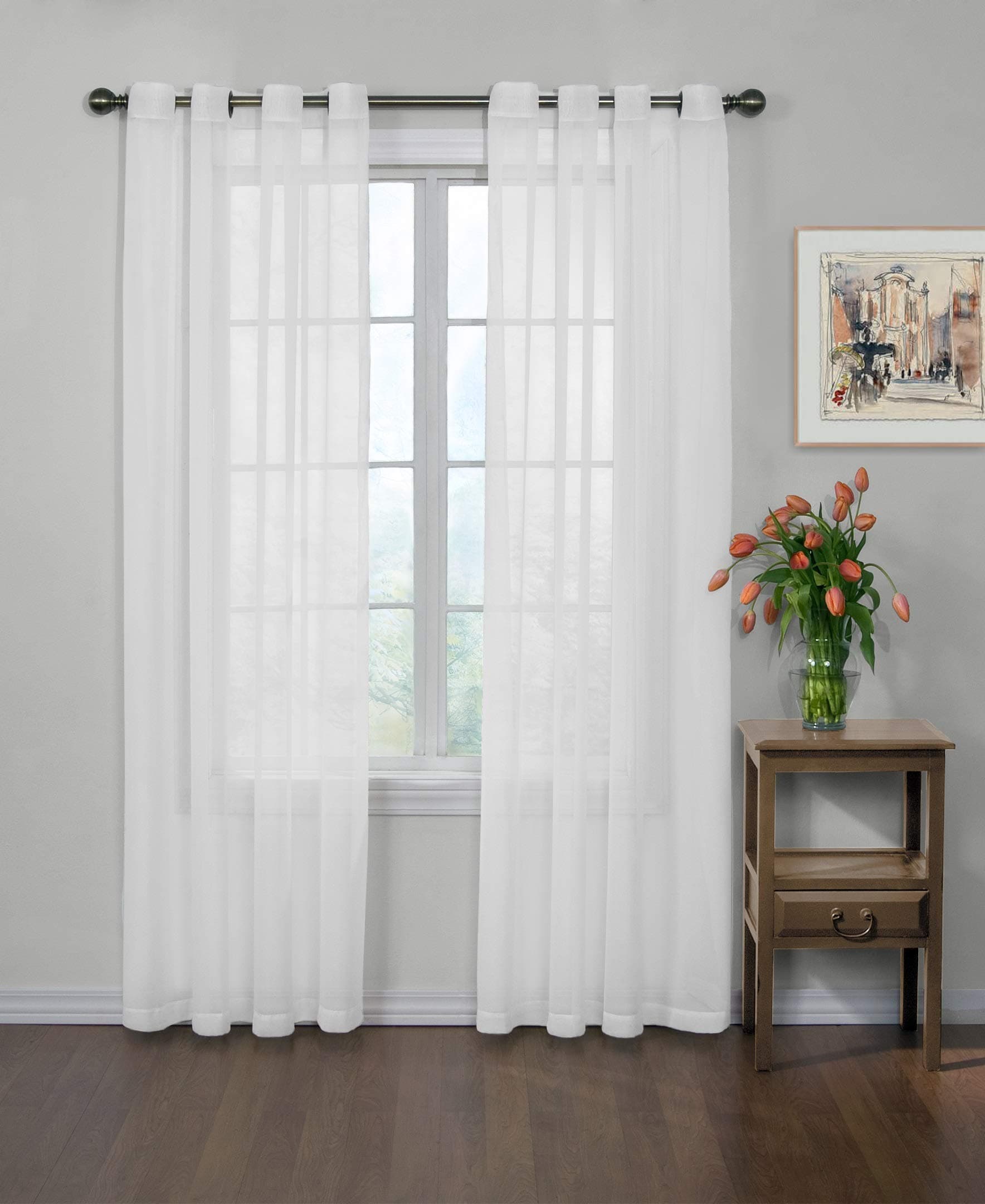 Odor Neutralizing Sheer Voile Grommet Window Curtain for Bedroom or Living Room (1 Panel), 59 in x 84 in, White
