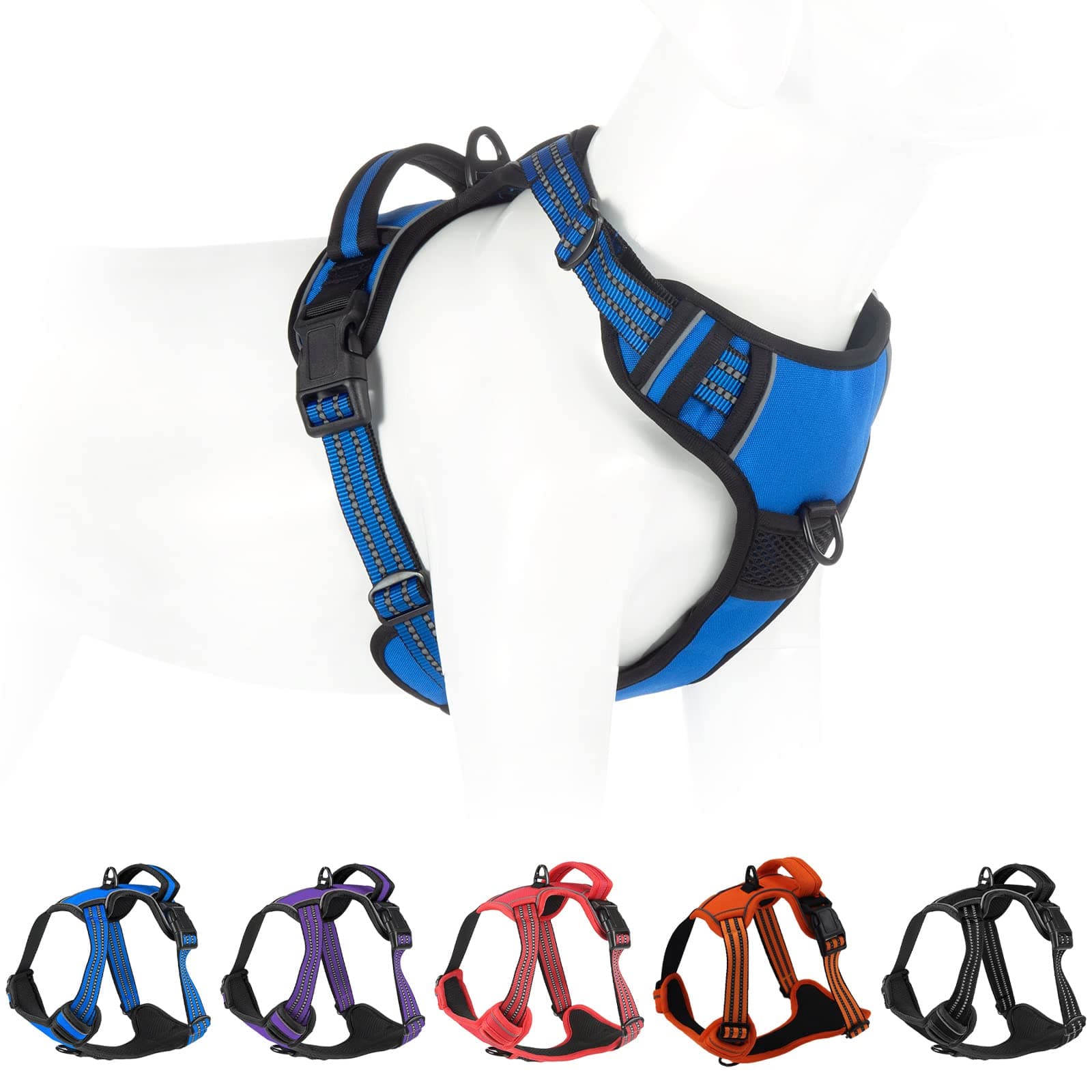 No Pull Dog Harness for Medium Large Dogs Adjustable Reflective Pet Vest with Front Clip Padded Harness for Dogs Easy Control Handle Best for Outdoor Training and Walking Blue L