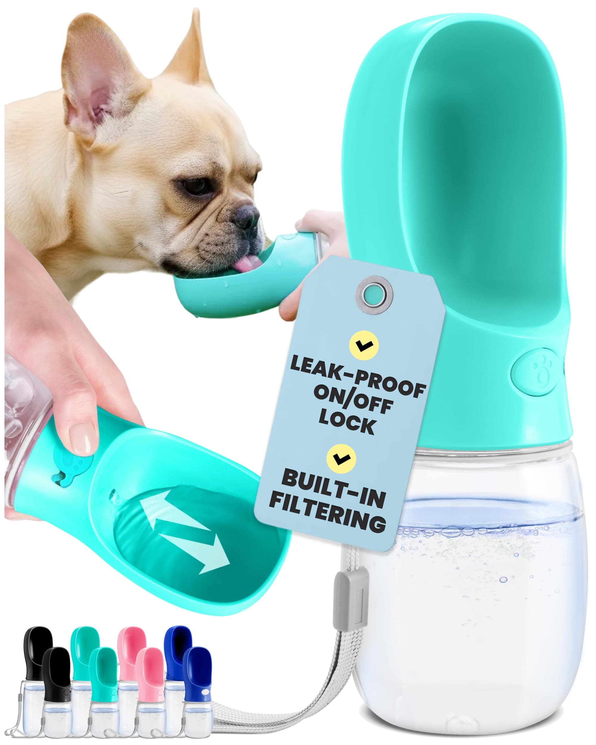 MalsiPree Dog Water Bottle Dispenser - 12 oz Blue - Leak-Proof Lock & One-Hand Operation - Dog Water Bowl Dispenser - Pet Travel Bottle with Built-in Bowl