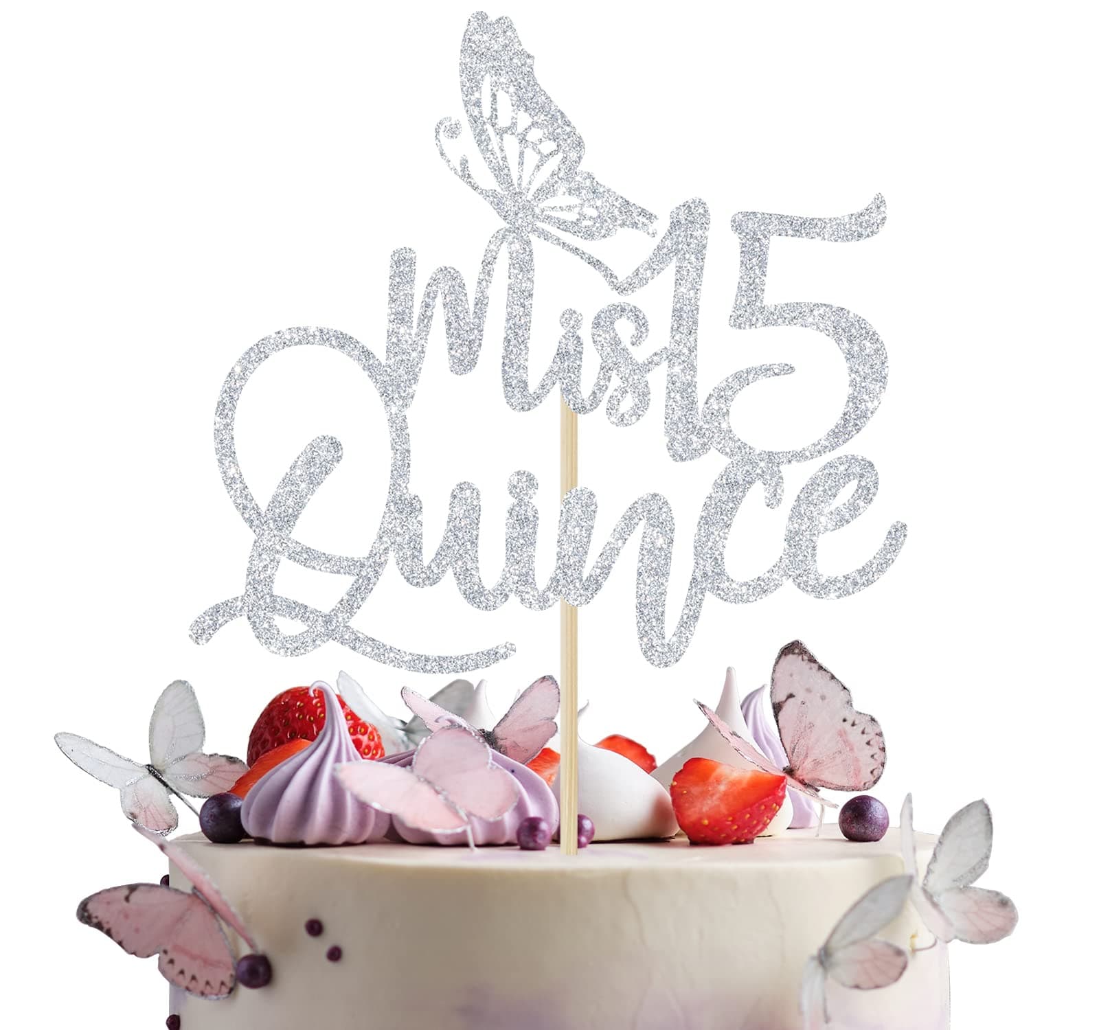 Silver Glitter Mis Quince 15 Cake Topper, 15th Birthday Decorations, Feliz 15 Anos Decorations, Cheers to 15 Years Birthday Party Supply