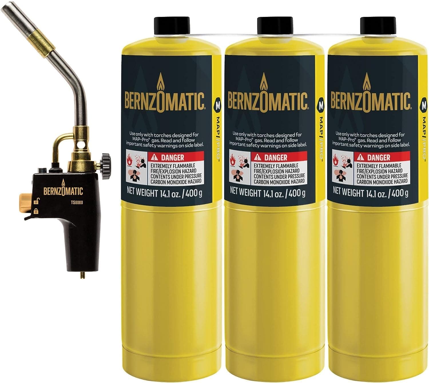 Bernzomatic Trigger Start Torch (TS 8000 Torch + 3 MAP PRO Gas Cylinders)