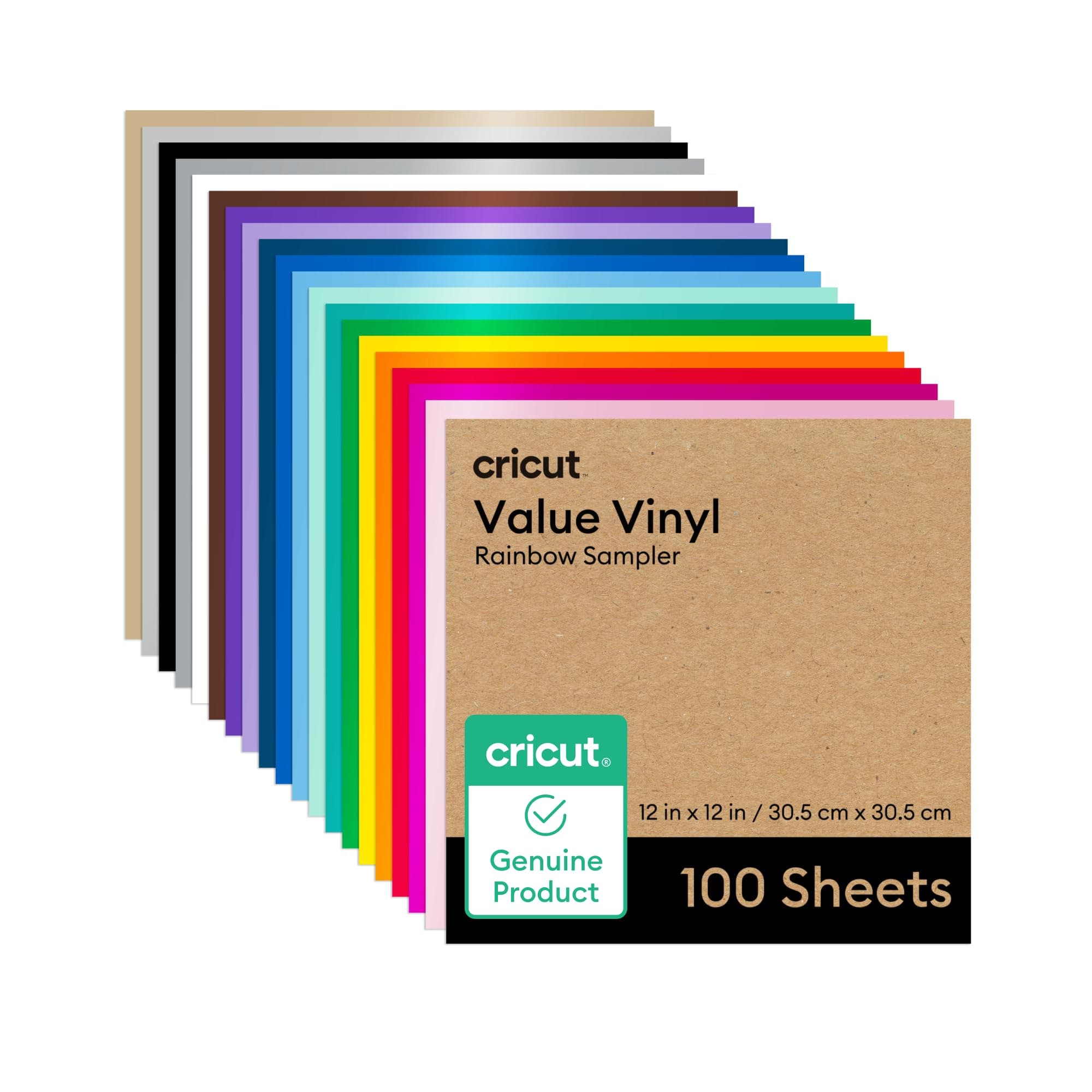 Vinyl Plotter Film Value Pack | 100 Sheets | 30.5 cm x 30.5 cm | Self Adhesive Permanent Plotter Film for All Cricut Cutting Machines | Variety Pack