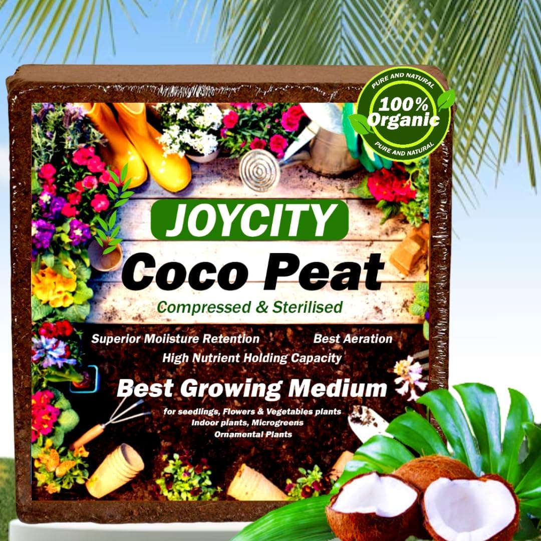 Joycity Cocopeat for Plants | Cocopeat Block for Home Gardening – 5Kg | Expands Upto 75 litres Cocopeat Powder | Fertilizers for Home Garden | Organic Manure and Compost for Pot Plants