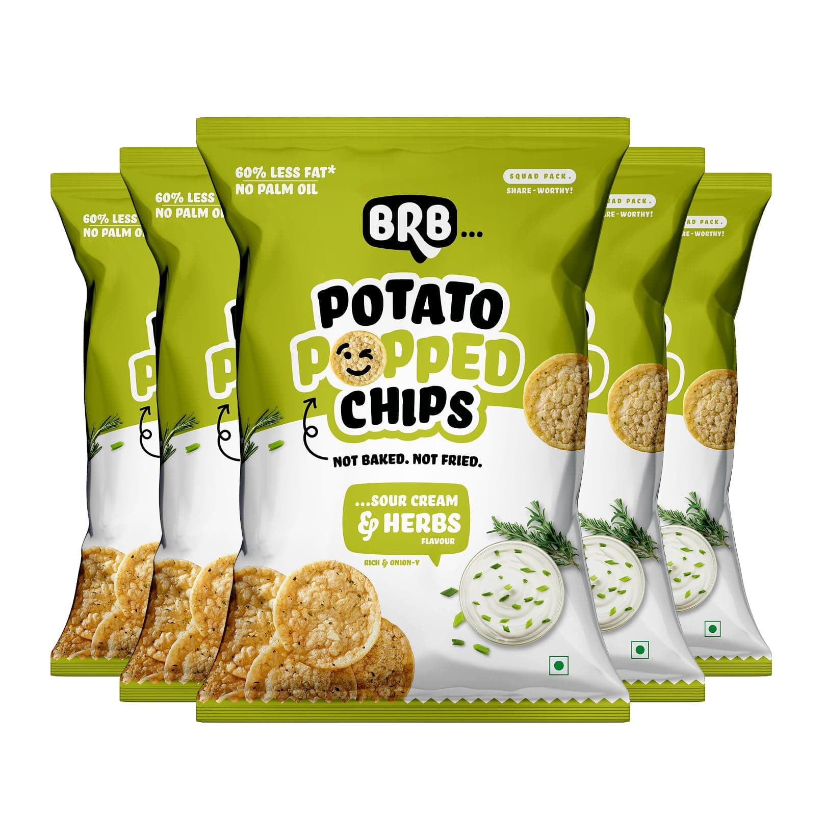 Potato Popped Chips | Sour Cream and Herbs Flavour | Not Fried. Not Baked | 60% Less Oil, Lower Calorie, No Palm Oil, Healthy Snack | 5 x (48g/51g) Combo Pack (weight may vary)