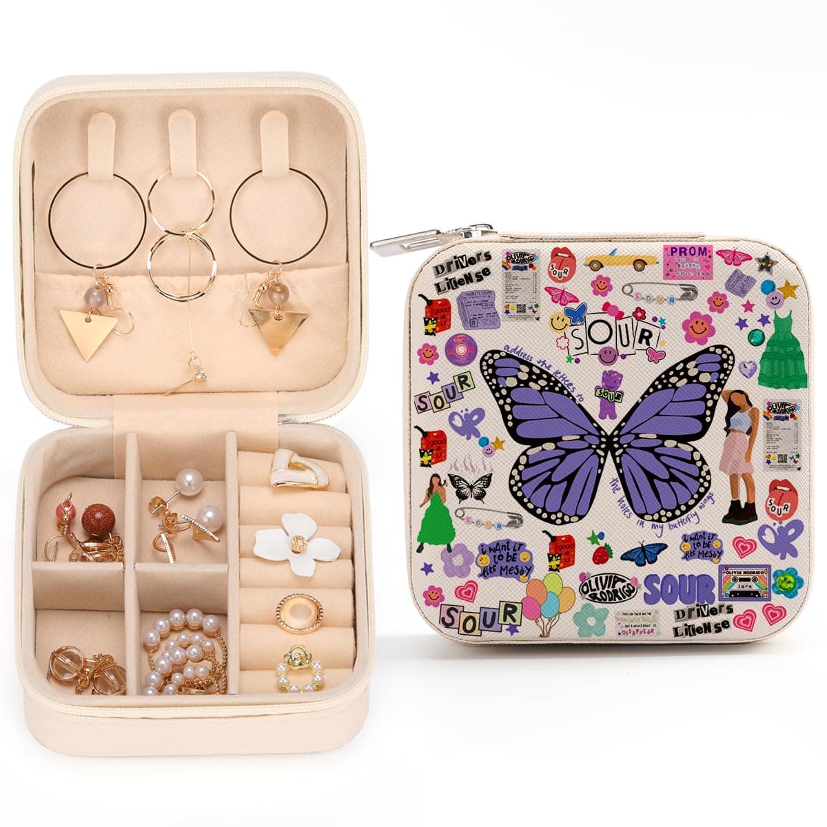 Music Lovers Gifts for Women Rodrigo Sour OR Travel Jewelry Case Sour Song Gifts Fan Lover Classic Inspiration Music Gift for Women Her Friends Girls Holder Organizer Jewelry Box