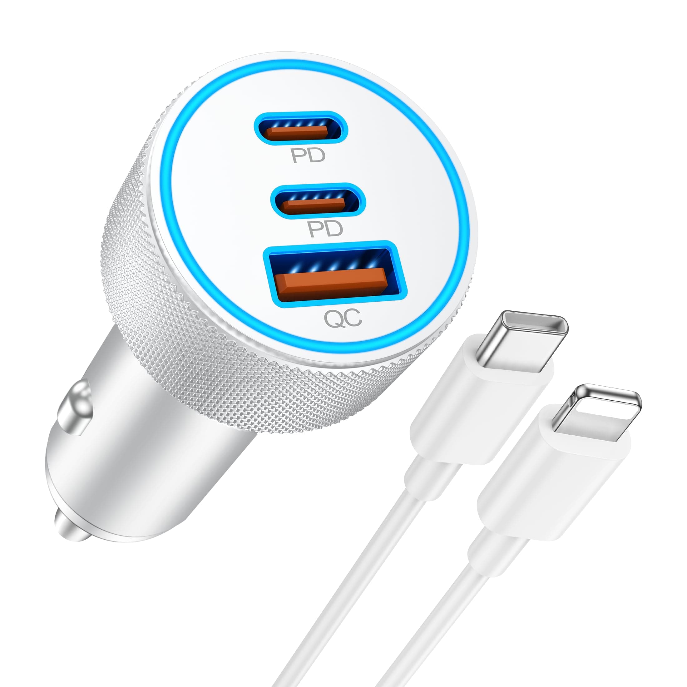 iPhone Car Charger Fast Charging, 67W 3-Port USB C Fast Car Charger Adapter Cigarette Lighter with 3FT USB-C to Lightning Cable Cord for iPhone 14 13 12 11 Pro Max SE XS Max Mini XR X 8 7 6 Plus, iPad