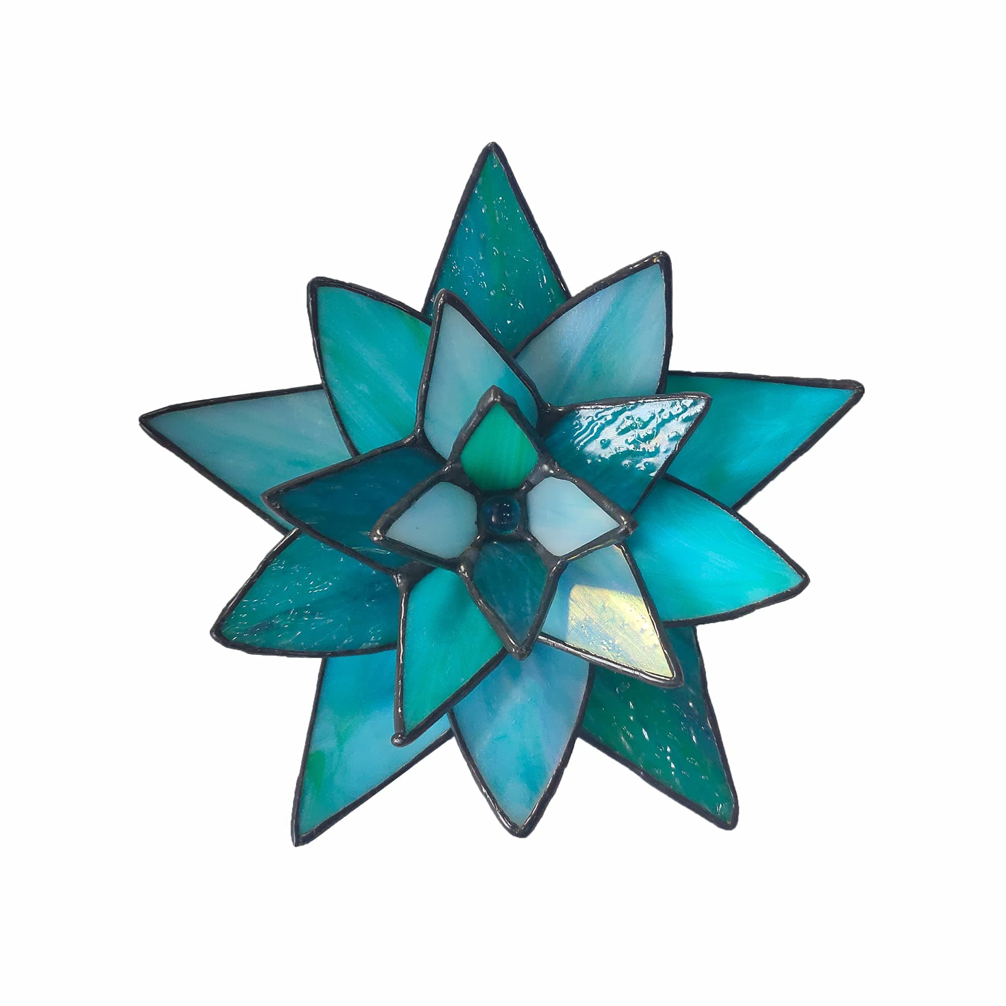 BOXCASA Stained Glass 3D Succulent Stained Glass Window Hangings,Succulent Stained Glass Panel,Succulent Decor Stained Glass Figurine,Desktop Ornament, Wedding Table Decoration (Green)