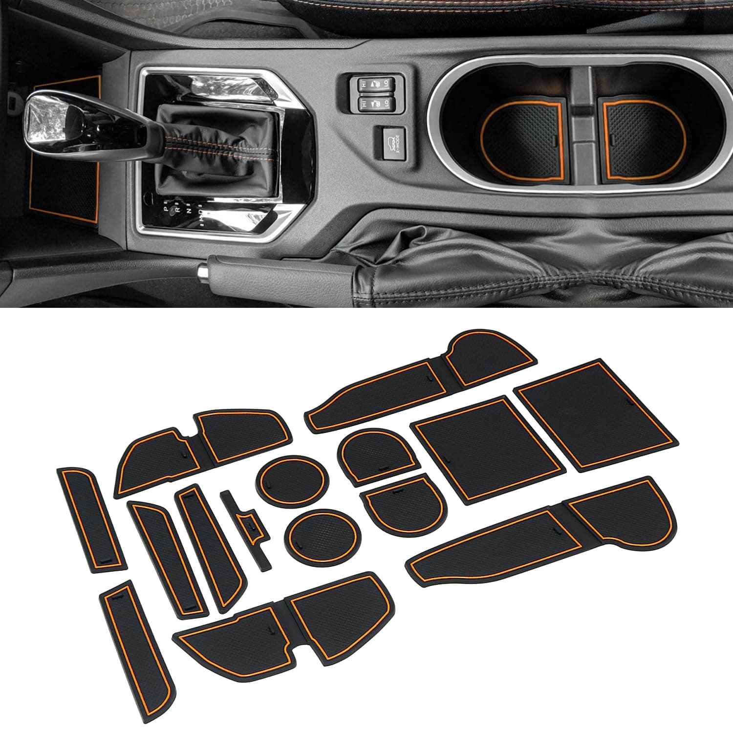 Cup Holder Inserts for Subaru Crosstrek Accessories 2023 2022 2021 2020 2019 2018, for Subaru Impreza 2017-2023 Center Console Mat Non-Slip Door Pocket Liners (15pc, Orange)