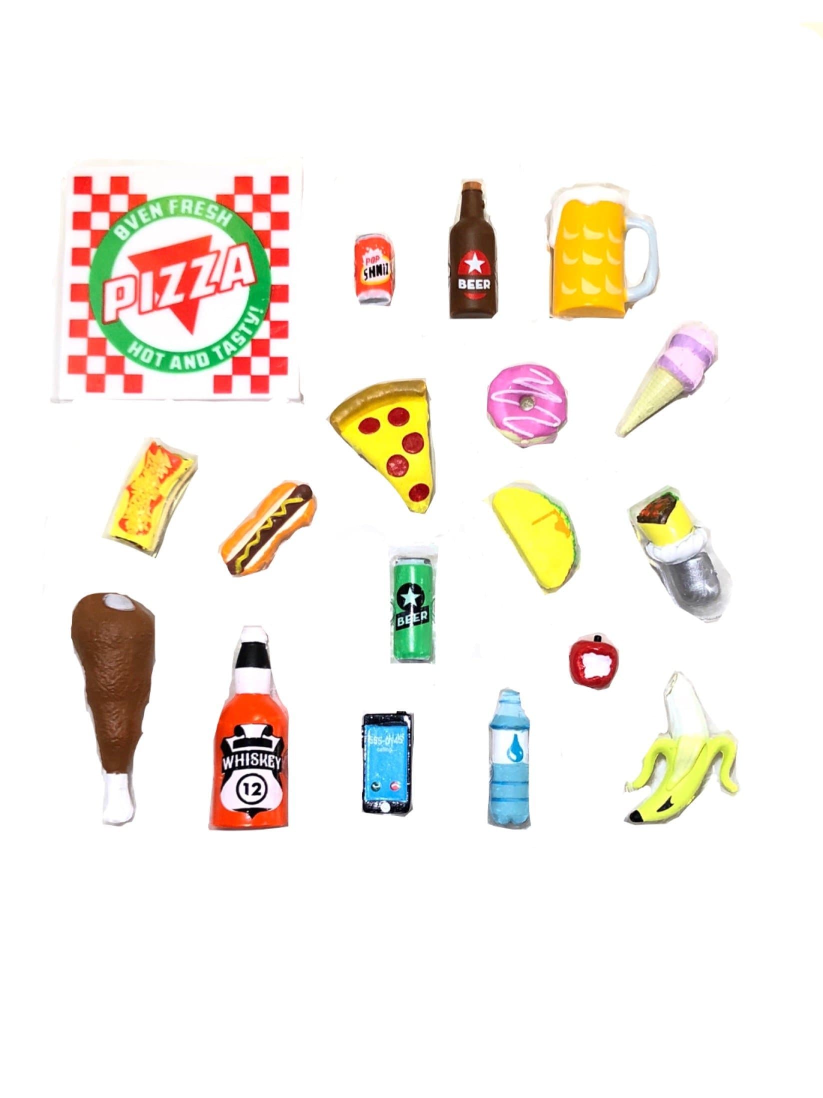 18 Piece Super Foodie Action Figure Accessories 1:12 and Six inch Scale Compatible Miniature Plastic Food Accessories That fit Most 5 to 7 inch Action Figures for Hilarious Photos