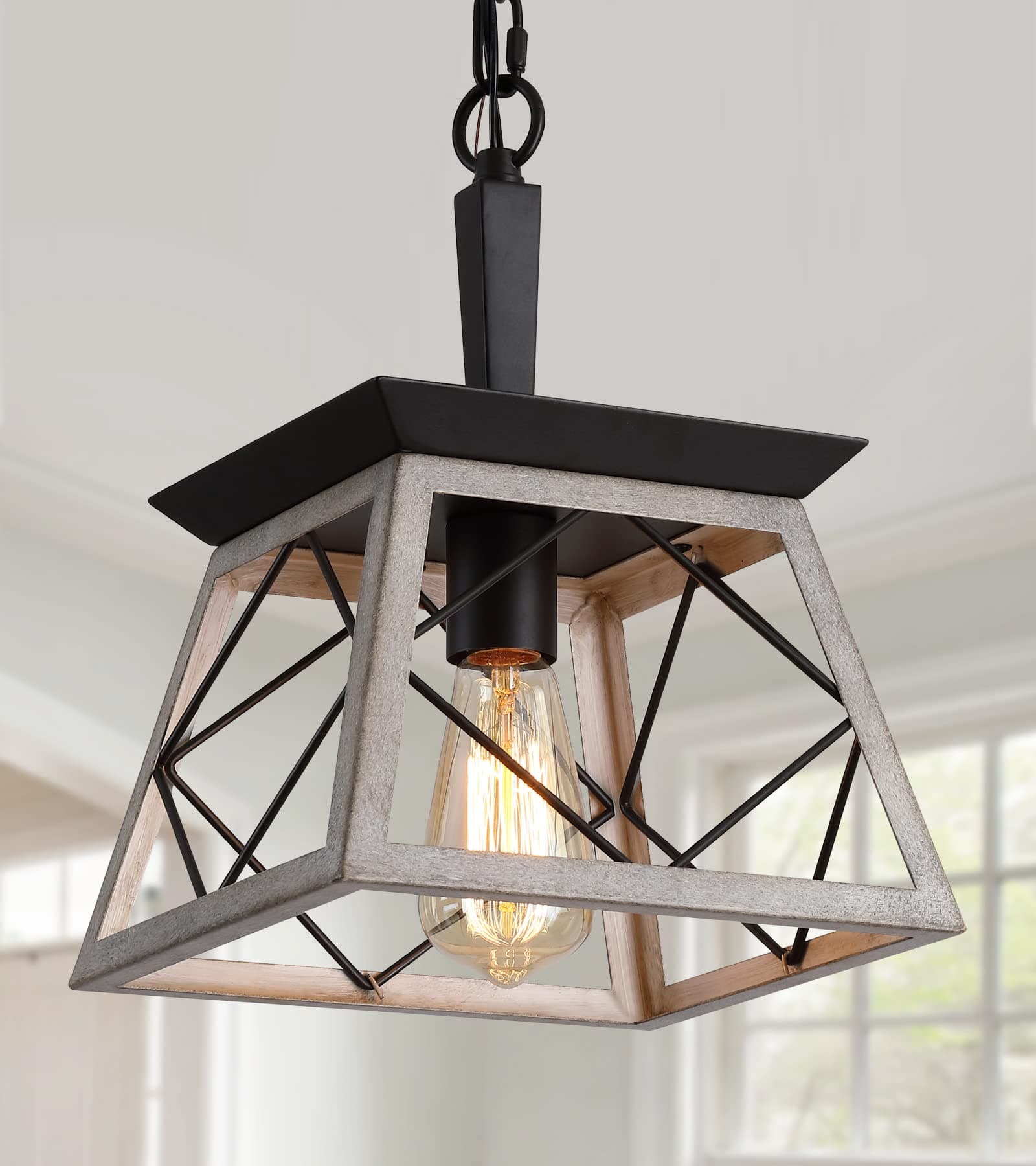 Q&S Farmhouse Dining Room Pendant Light Fixture,1-Light Industrial Hanging Lights for Hallway Entryway Patio Kitchen Island UL Listed