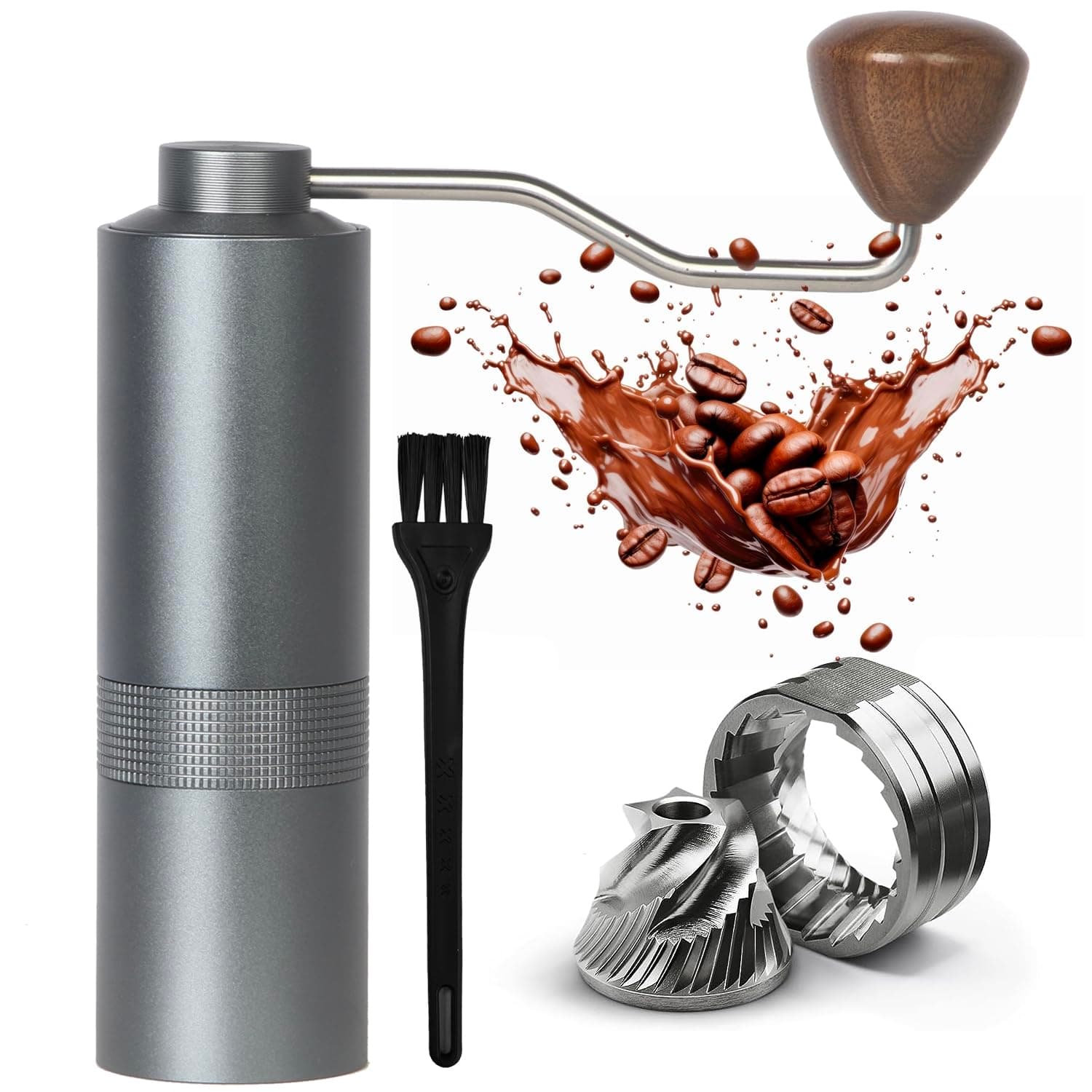 Manual Coffee Grinder - Precision CNC Stainless Steel Burr Grinder with Adjustable Settings, Grey Blue, Double Bearings for Smooth Grinding - Ideal for Home, Office, and Camping Espresso Enthusiasts