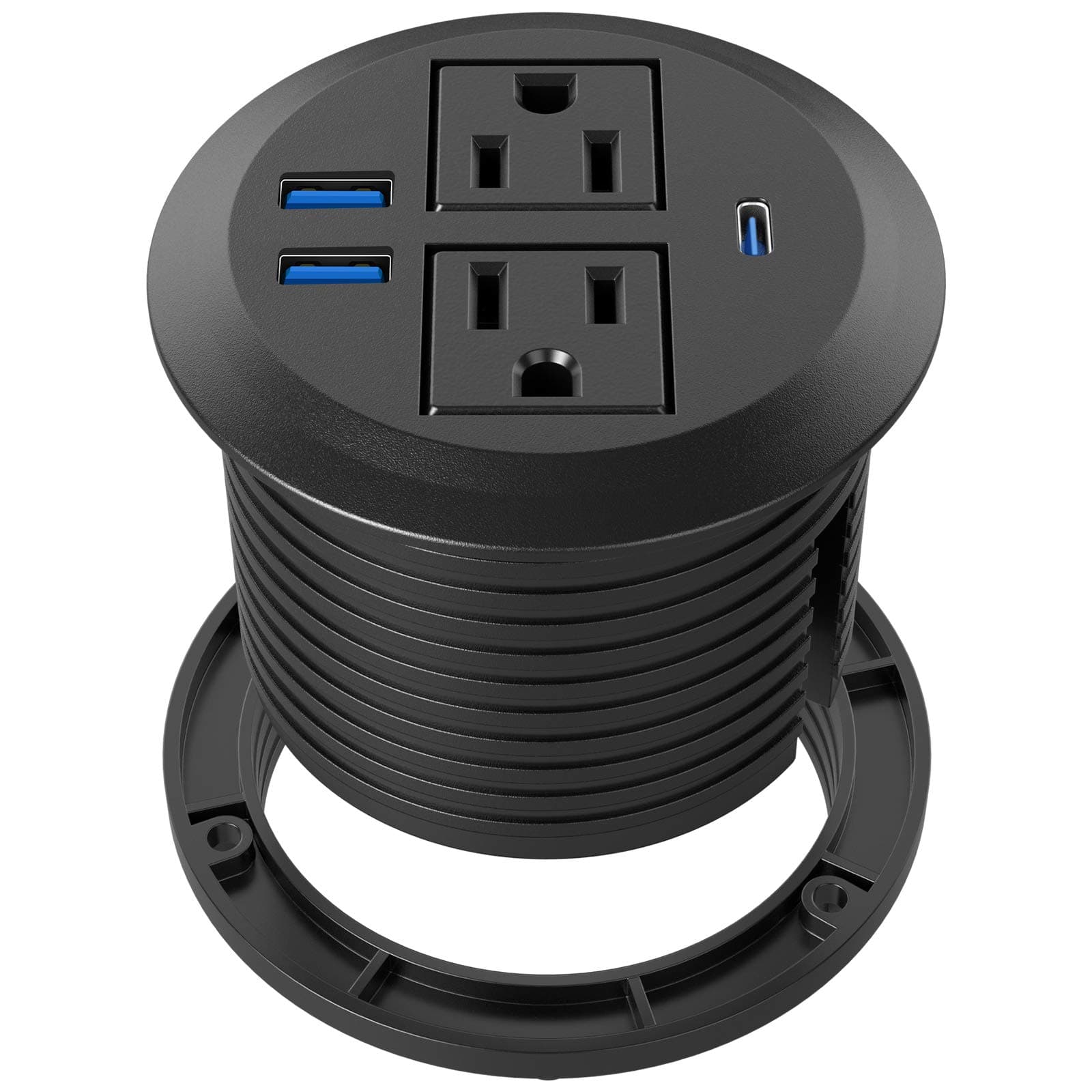 Jgstkcity Desktop Power Grommet with USB-C Charger, Recessed Power Plug with 2 AC Outlets, Flush Mount Power Washer with 3 USB Charging Ports