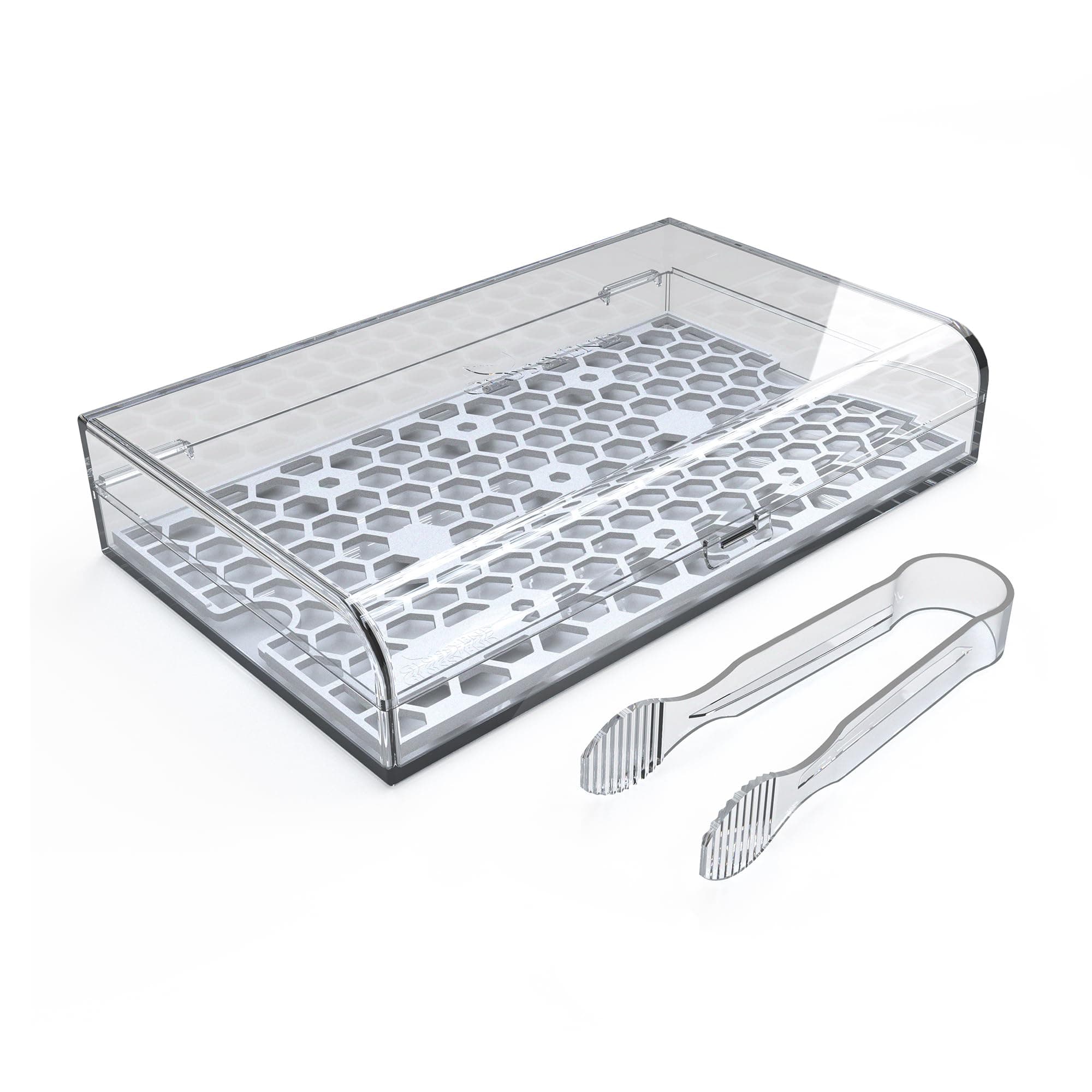 GlossyEndBacon Keeper Storage Container with Tong, Deli Meat Storage Container with Perforated Tray for Freshness, Clear Durable Plastic - Dishwasher and Freezer Safe - Size: 11” x 6.5” x 2”