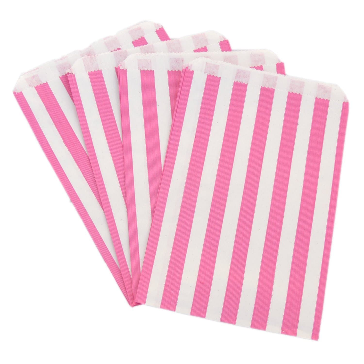 Candy Stripe Paper Bags, 5 x 7 Inches - Pink, Pack of 100