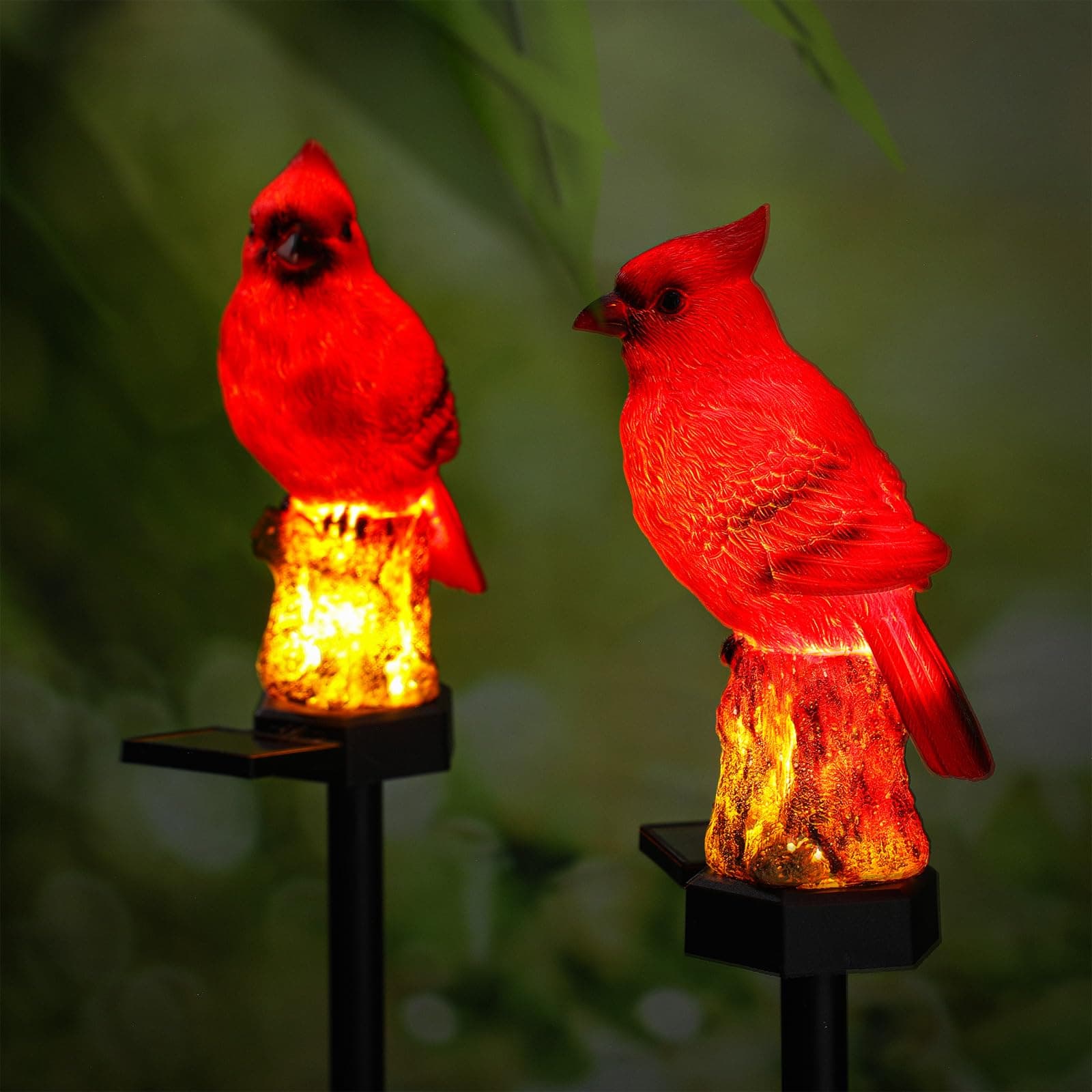 Baquler 2 Pack Cardinal Solar Lights Cardinal Outdoor Decor Red Bird Solar Light Bird Figurine Garden Stake for Pathway Garden Lawn Yard Decorations