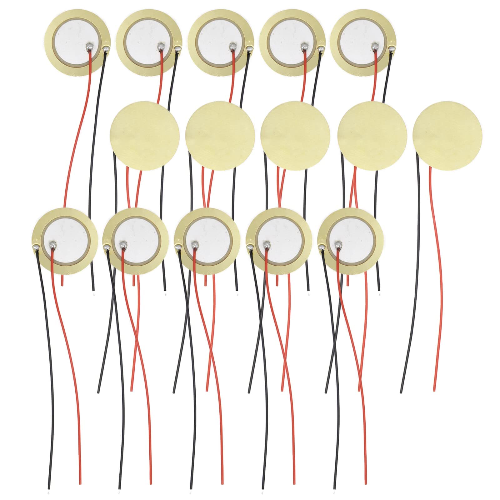 Pack of 15 Piezo Disc, 27mm Piezo Discs Transducer with 3.94inch Leads, Acoustic Contact Microphone Piezo Pickup, Piezo Elements for Drum Triggers Microphone Trigger Element CBG Guitar