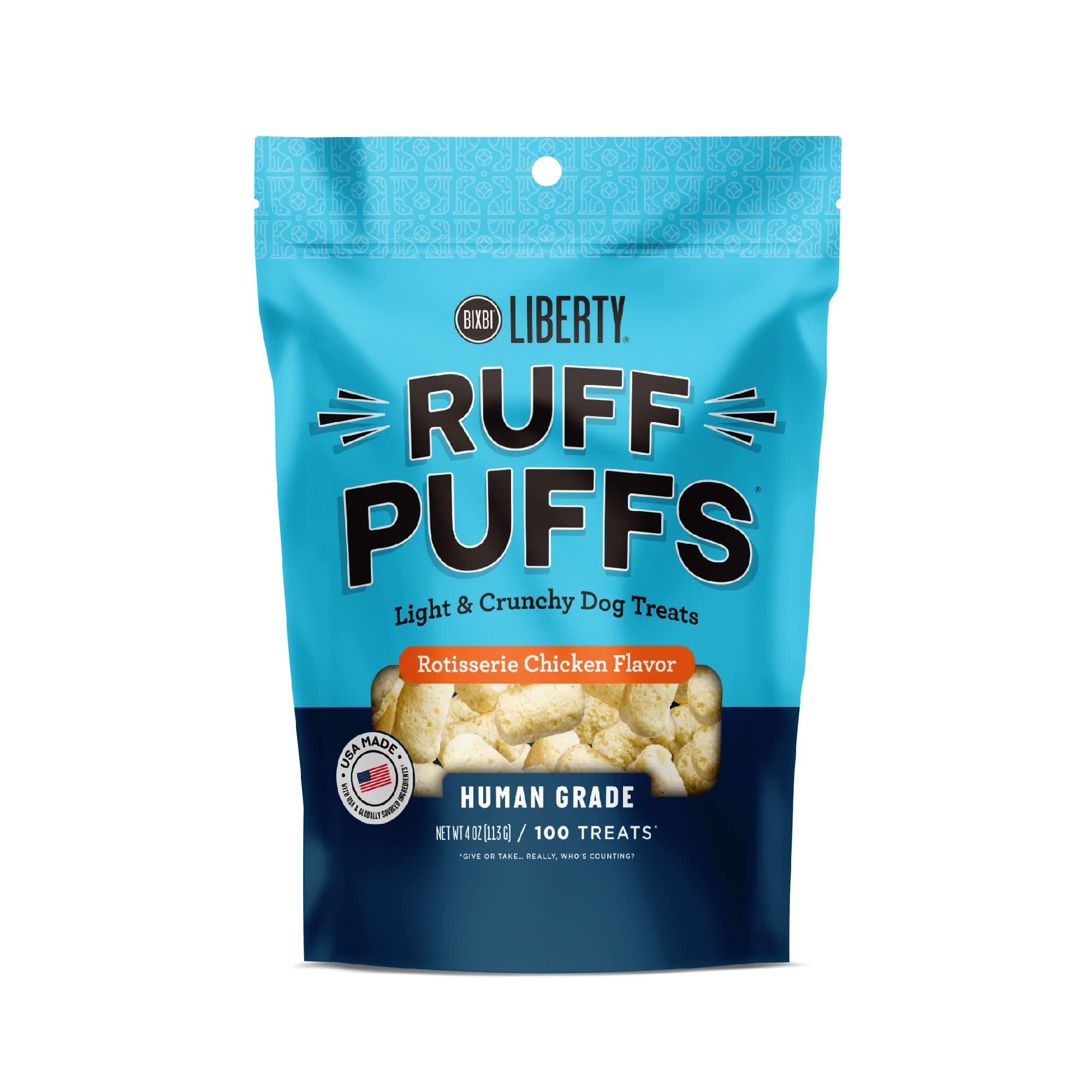 BIXBI Buckley Ruff Puffs Flavored Dog Treats, Rotisserie Chicken, 4 Ounce