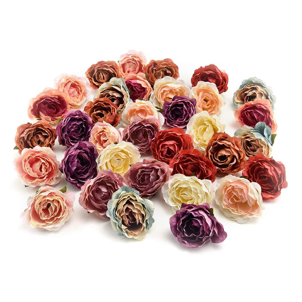 Fake flower heads in bulk wholesale for crafts Flowers Head Silk Peony Roses DIY Scrapbooking Decorative Flowers Heads Decor Home Garden Wedding Birthday Party Decoration Supplies 30PCS 4cm (Colorful)