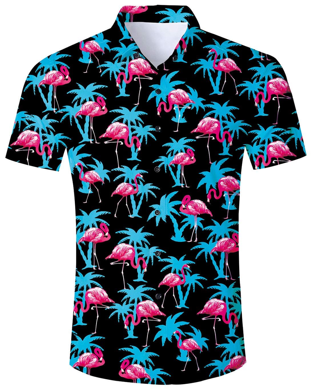Youth Adult Ugly Hawaiian Shirt Mens 3D Printing Pink Flamingo Black Polo T Shirt 80s Classic Summer Beach Aloha Tops Birthday Party Tees for Outdoor Camp Luau Cloth