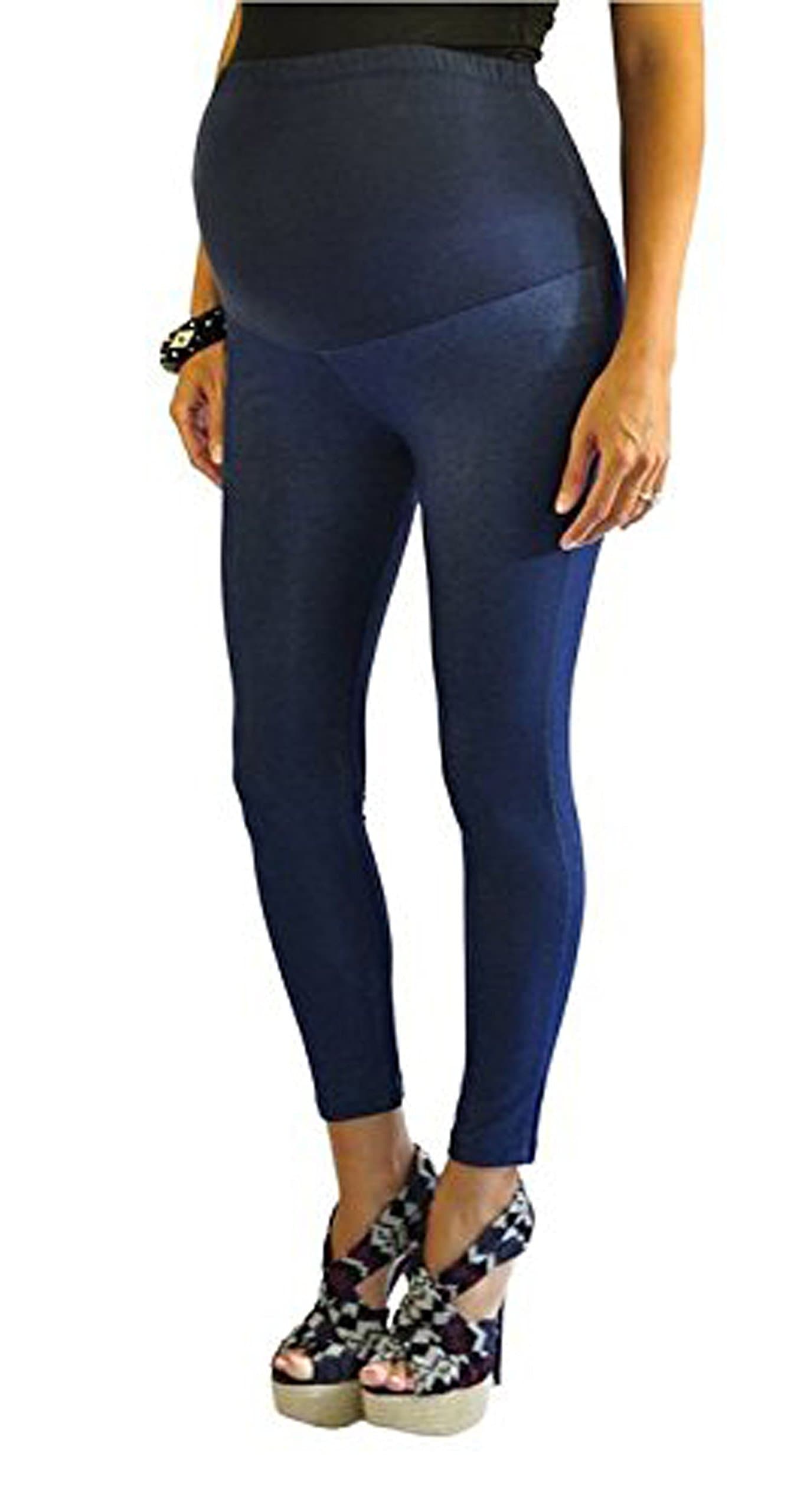Futura London Full Ankle Blue Length Cotton Over Bump Maternity Denim Look Leggings Jeggings * (16, Blue)