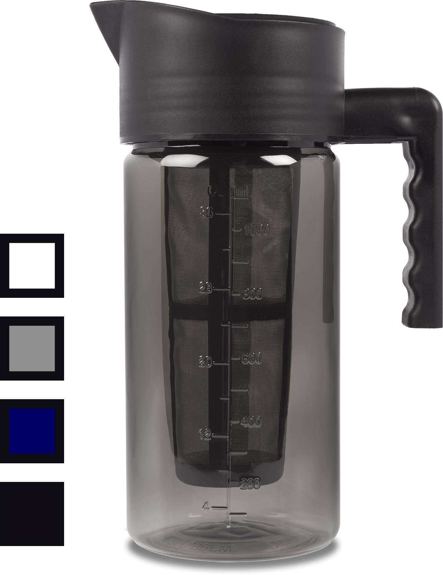 Bold Brew 1 Quart Cold Brew Portable Coffee Maker, Cold Brewed Tea Infuser, or Fruit Infuser- Chemical Free Dishwasher Safe Easy Clean Leak Proof- Charcoal