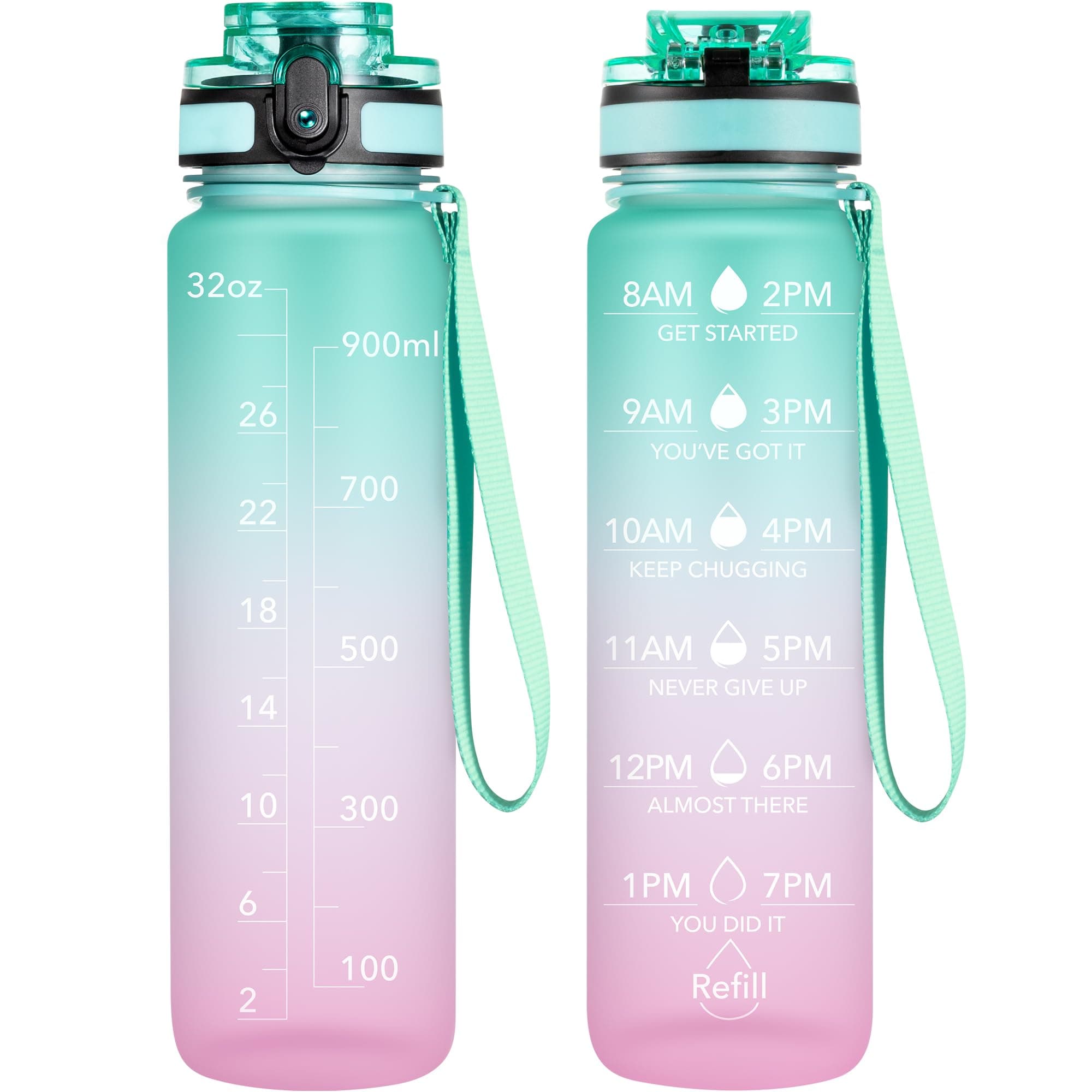 OLDLEY Water Bottles, 32oz Motivational Sports Water Bottle with Time Marker - Times to Drink - Tritan, BPA Free, Wide Mouth Leakproof, Bubble Gum (1 Pack)