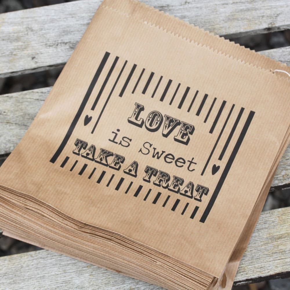Luck And Luck Kraft Brown 'Love Is Sweet' Bag - Wedding Sweet Candy Bar x 90 Favours