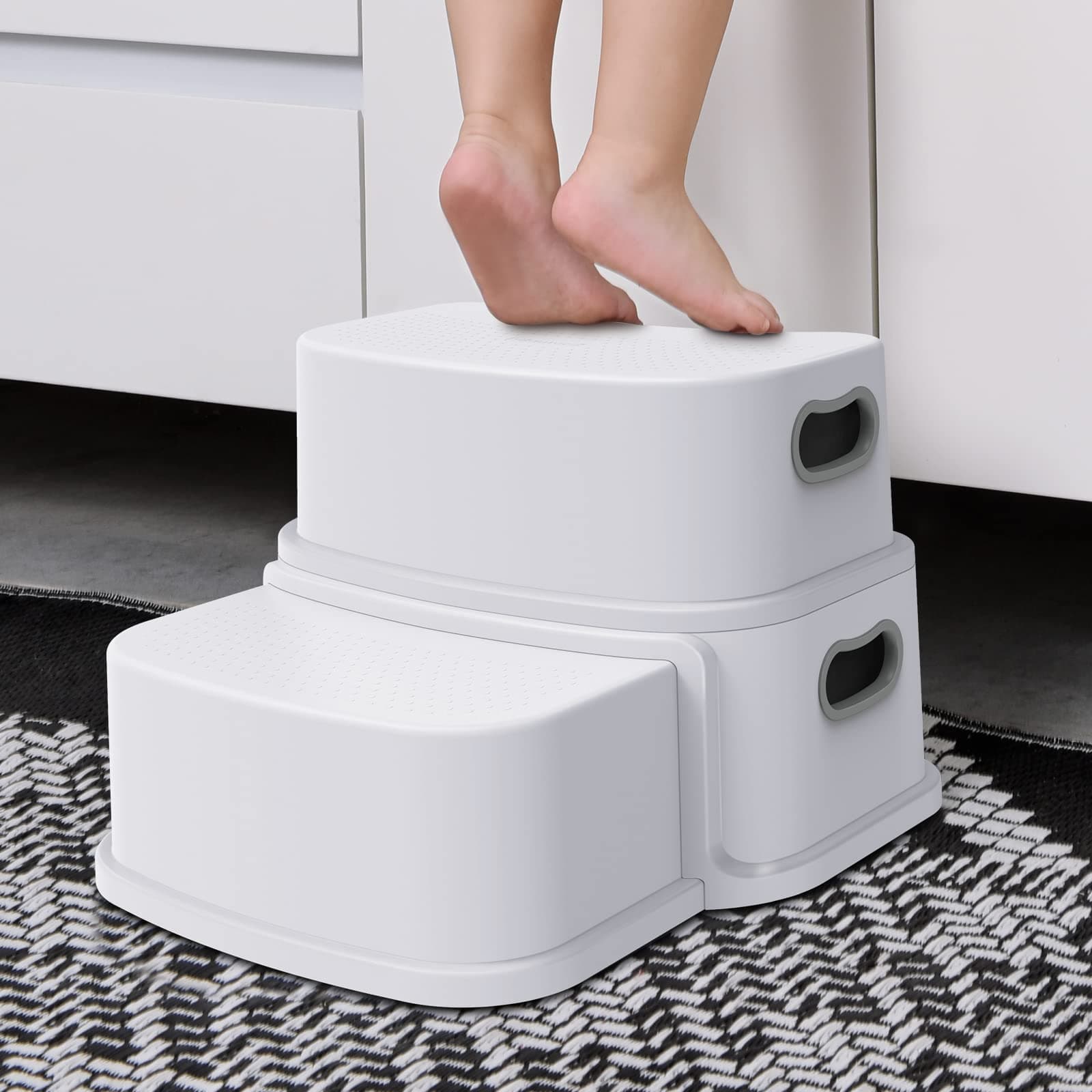 Glamore 2 Step Stool for Toddlers, Anti-Slip Sturdy Toddler Step Stool for Bathroom Sink, Toilet Potty Training, Bathroom, Kitchen (White)