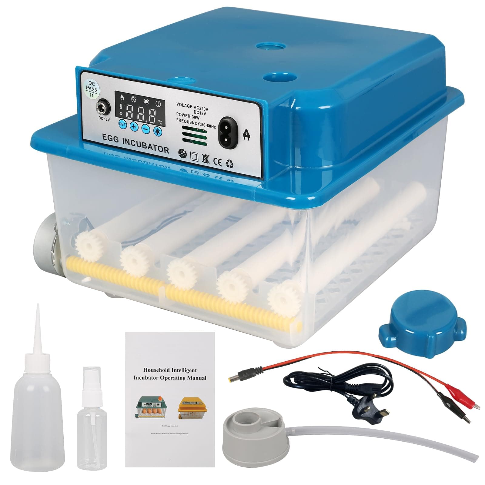 Egg Incubator, Brooder Chicken Poultry Hatcher, Automatic Turner Farm Incubator Brooding, Eggs Bird Quail Incubator Hatchery, Home Incubator Controller with Temperature Control for Hatching, (16 Eggs)