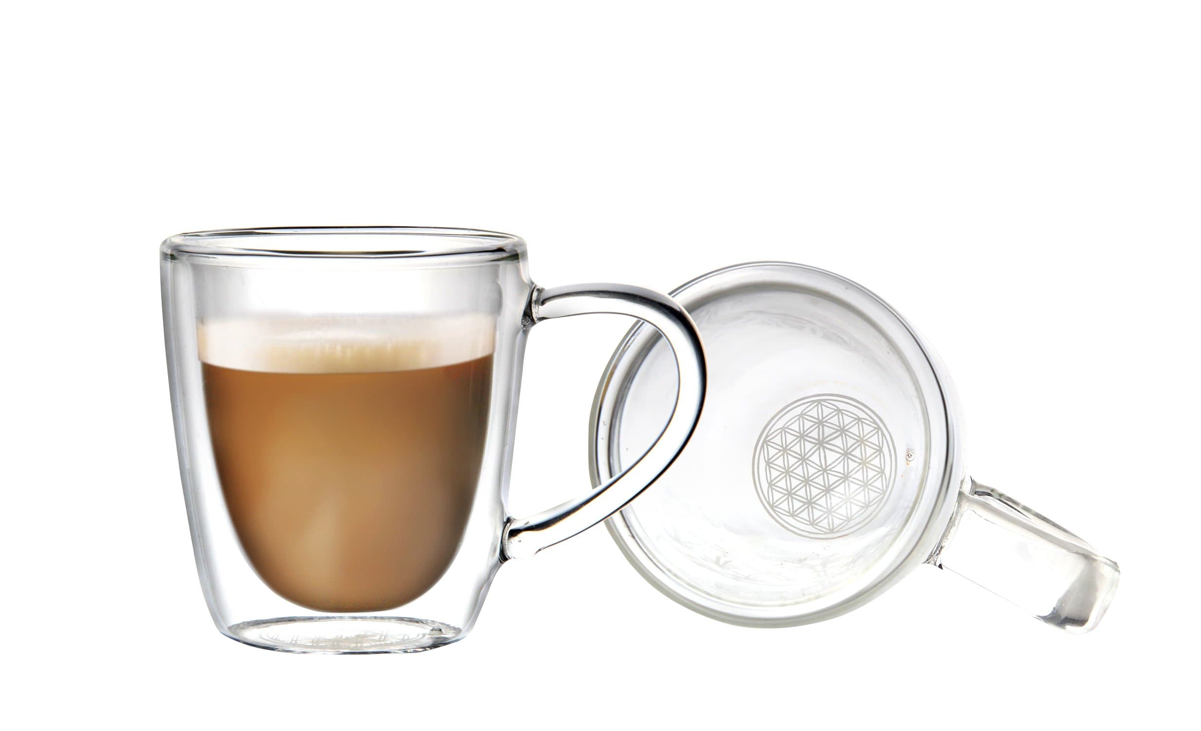 Double-walled Glass Mug with Handle - For Tea, Coffee, Latte Macchiato, Cappuccino - Thermos Insulated and Heat Resistant - Set of 2 x 350 ml Large Cups - Handmade with high-quality workmanship