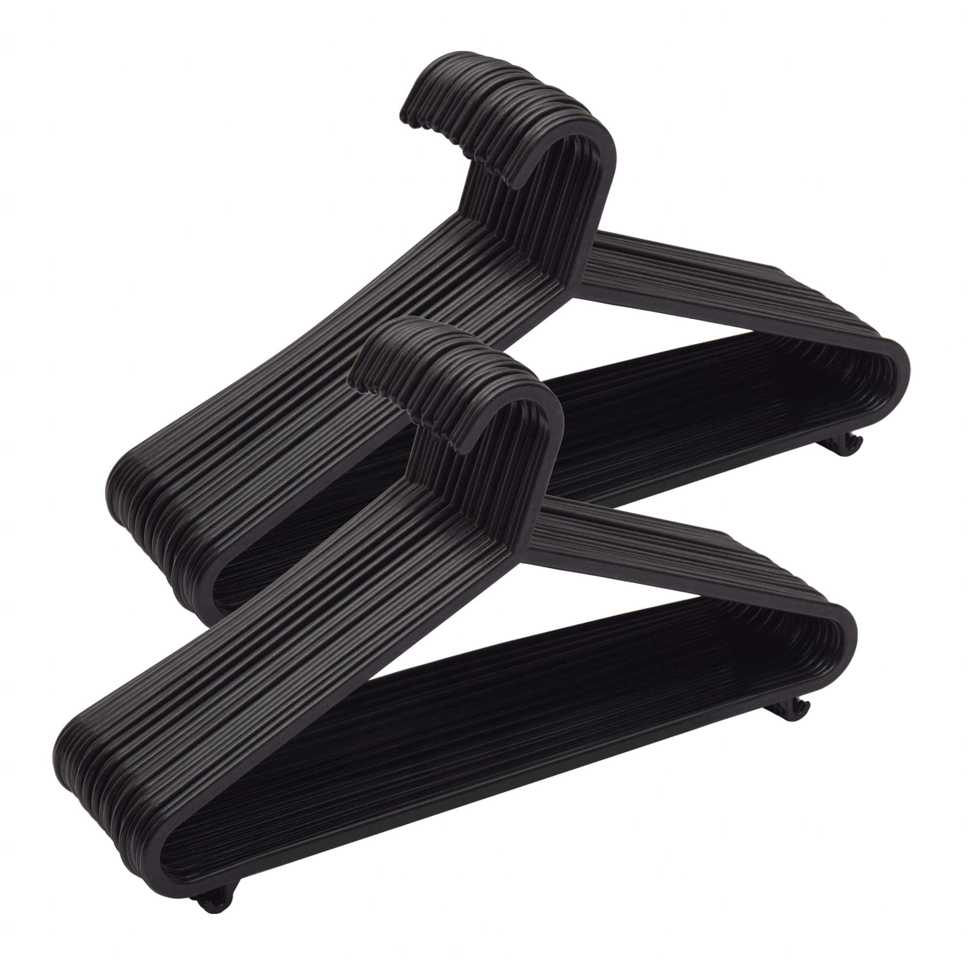 KAPCO Black Plastic Clothes Hangers – 50 Pack Strong Adult Coat Hangers as Wardrobe Organiser | Space Saving, Slim for Clothes Rail & Storage | Durable Hanger with Trouser Bar & Hooks | Bulk Buy