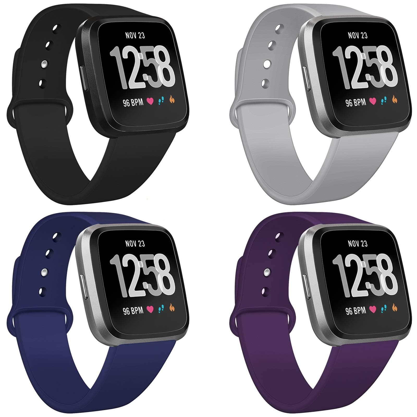 Coperr 4 Packs Bands Compatible with Fitbit Versa/Fitbit Versa 2 / Fitbit Versa Lite for Women and Men, Soft Silicone Sport Strap Replacement Wristband with Ventilation Holes for Fitbit Versa