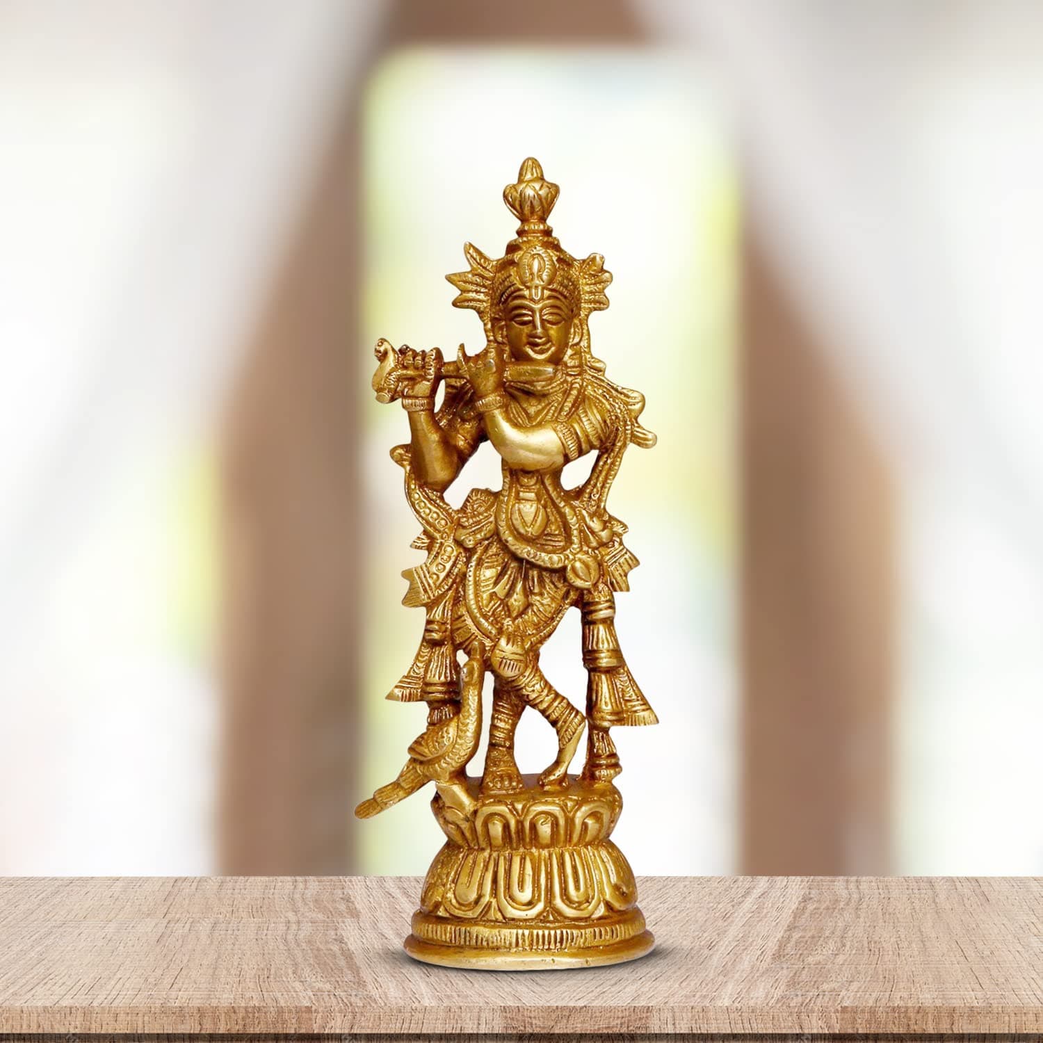 ARTVARKO Brass Lord Krishna God Murti Statue of Love Flute Playing Home Décor Living Pooja Room Mandir Temple Height 6.75 Inch
