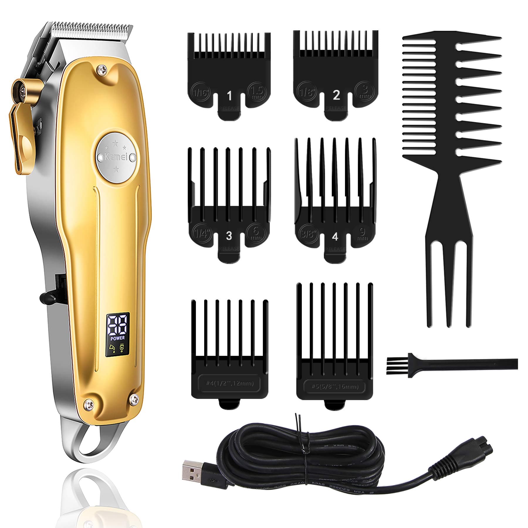 Professional Hair Clippers Hair Trimmer for Men Cordless Mens Hair Cutting Kit Kemei 1986 Pro for Barbers with LED Display Rechargeable Quite
