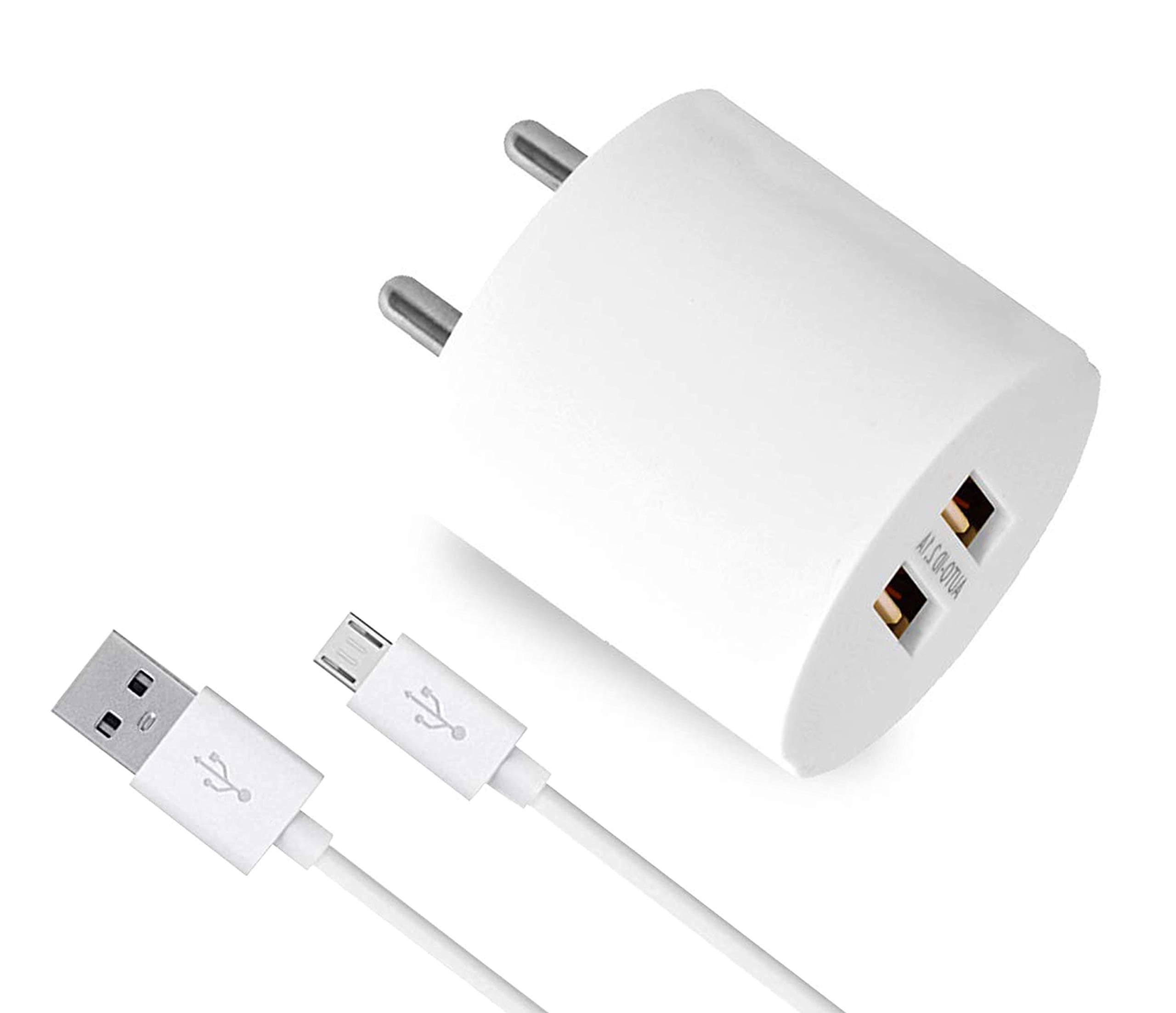 Fast Dual USB Port Charger for ZTE Skate Acqua Original Charger Wall Charger | Mobile Fast Charger | Android Charger with 1 Meter Micro USB Charging Data Cable K D 1-(2.4 Amp, SH1, White)